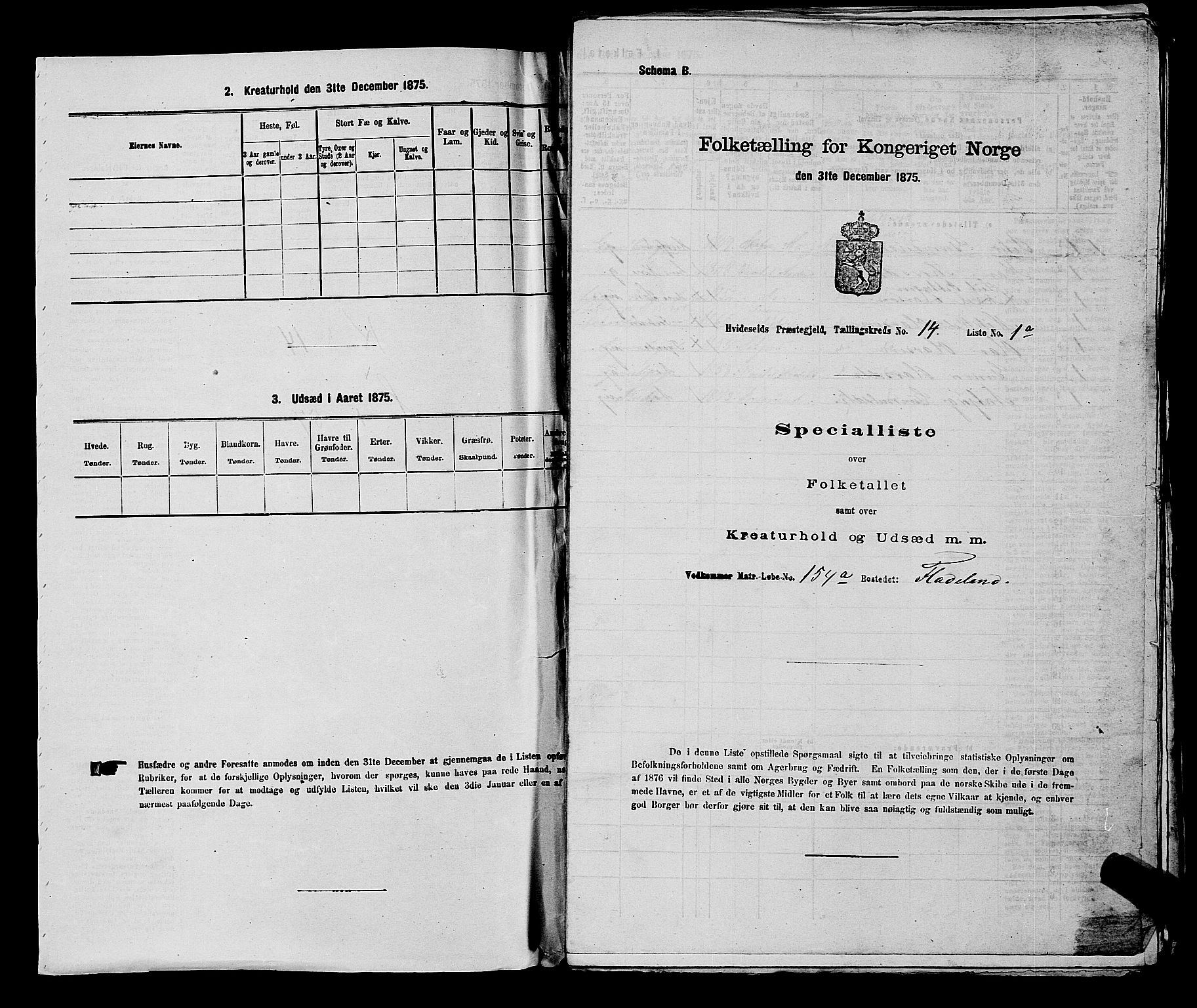 SAKO, 1875 census for 0829P Kviteseid, 1875, p. 1192