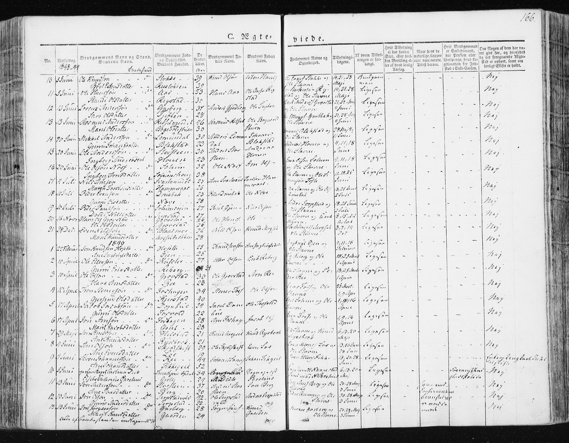 Ministerialprotokoller, klokkerbøker og fødselsregistre - Sør-Trøndelag, SAT/A-1456/672/L0855: Parish register (official) no. 672A07, 1829-1860, p. 166