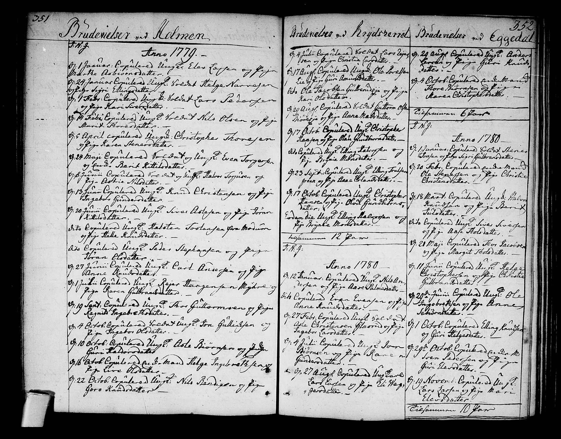 Sigdal kirkebøker, AV/SAKO-A-245/F/Fa/L0002: Parish register (official) no. I 2, 1778-1792, p. 351-352