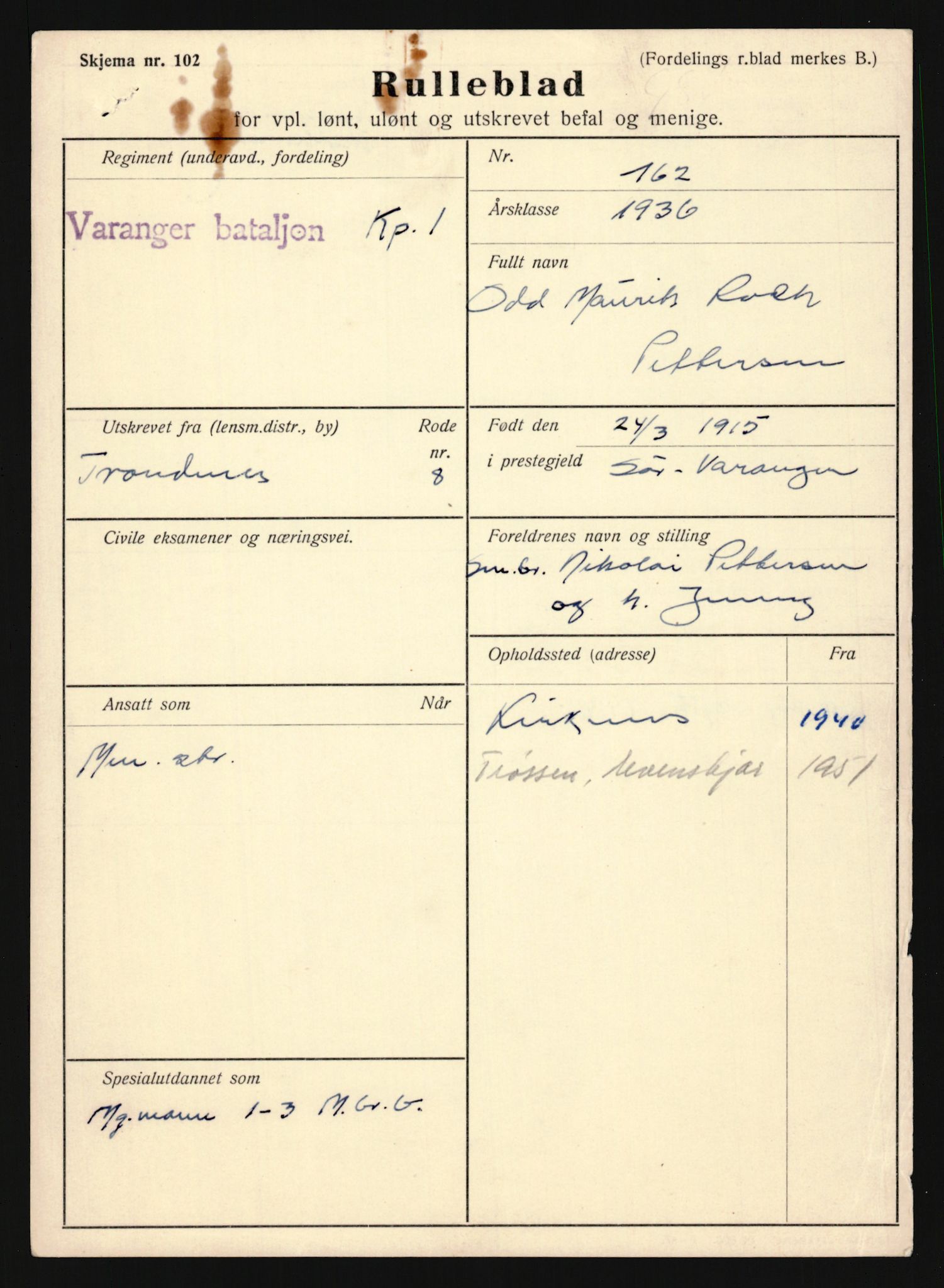 Forsvaret, Troms infanteriregiment nr. 16, AV/RA-RAFA-3146/P/Pa/L0020: Rulleblad for regimentets menige mannskaper, årsklasse 1936, 1936, p. 1131