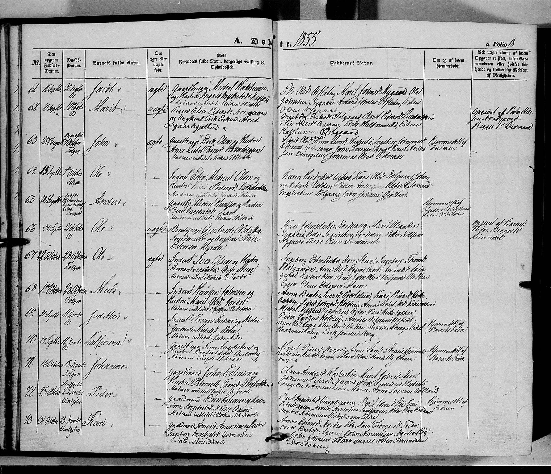 Tolga prestekontor, AV/SAH-PREST-062/K/L0006: Parish register (official) no. 6, 1852-1876, p. 18