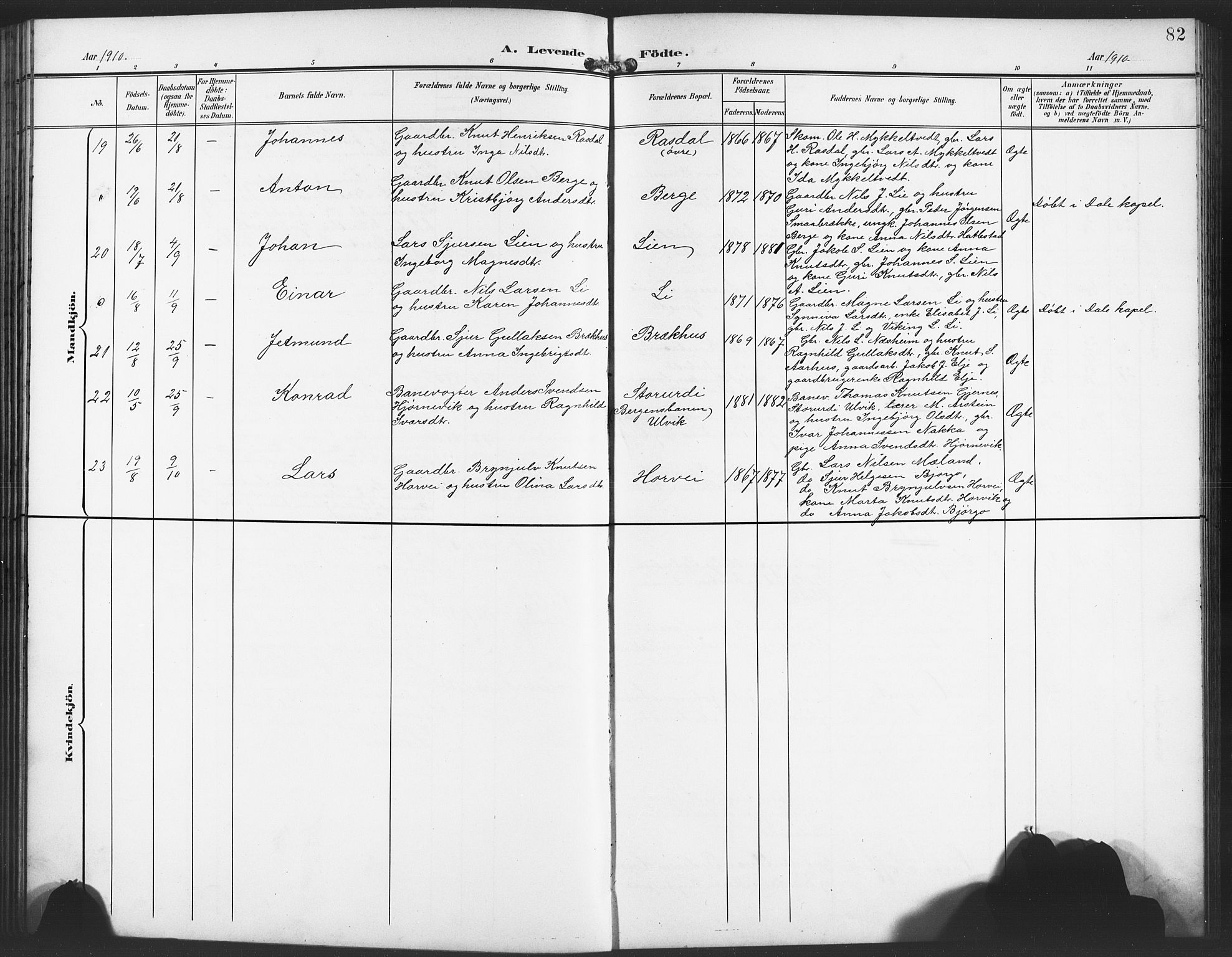 Evanger sokneprestembete, SAB/A-99924: Parish register (copy) no. A 5, 1897-1917, p. 82