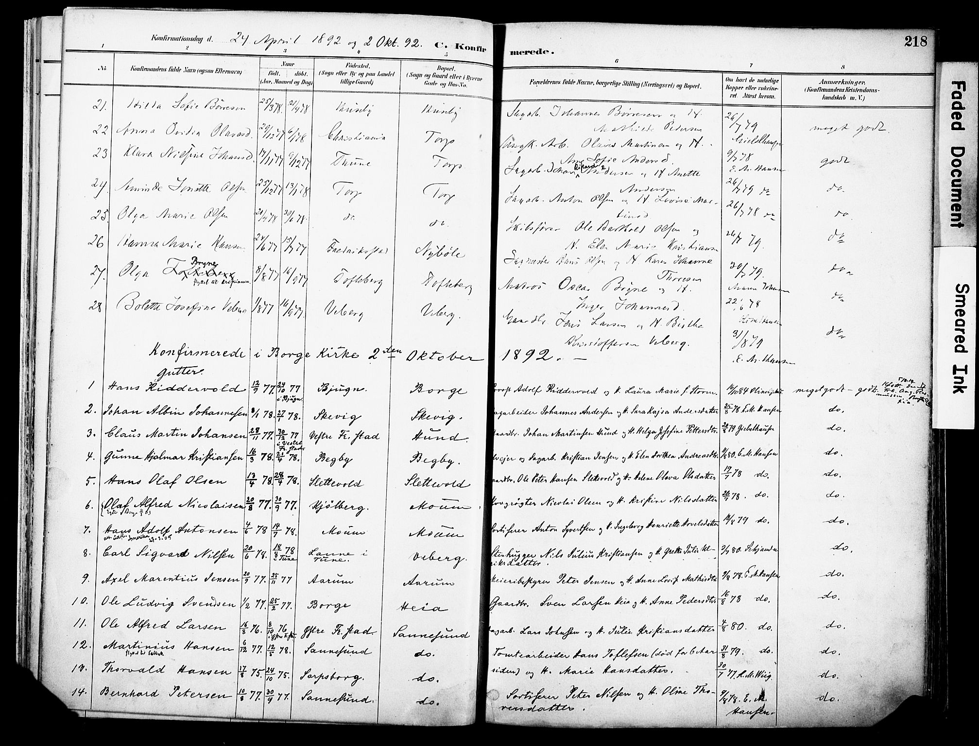 Borge prestekontor Kirkebøker, AV/SAO-A-10903/F/Fa/L0008: Parish register (official) no. I 8B, 1887-1902, p. 218