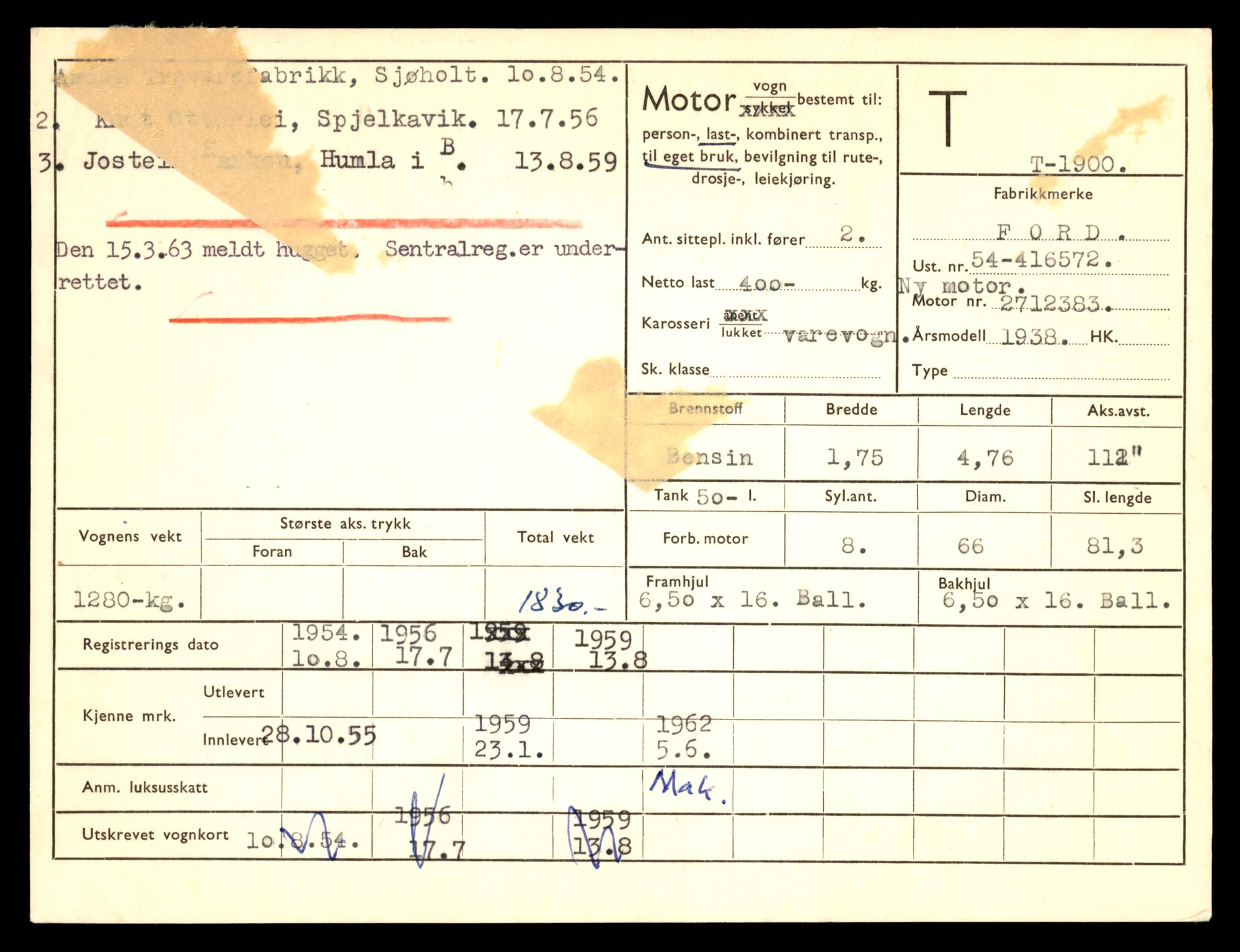 Møre og Romsdal vegkontor - Ålesund trafikkstasjon, SAT/A-4099/F/Fe/L0016: Registreringskort for kjøretøy T 1851 - T 1984, 1927-1998, p. 1043