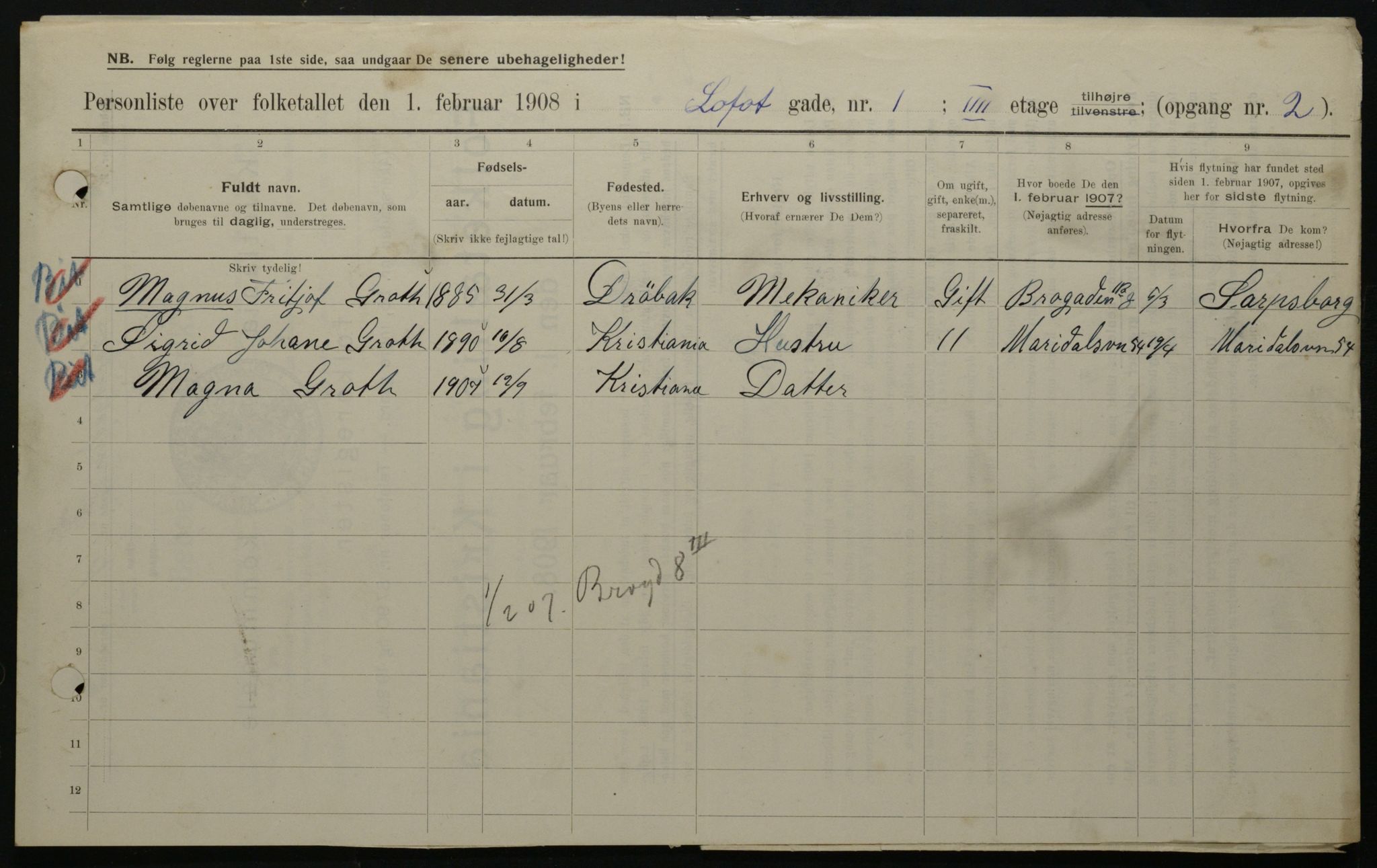 OBA, Municipal Census 1908 for Kristiania, 1908, p. 52283