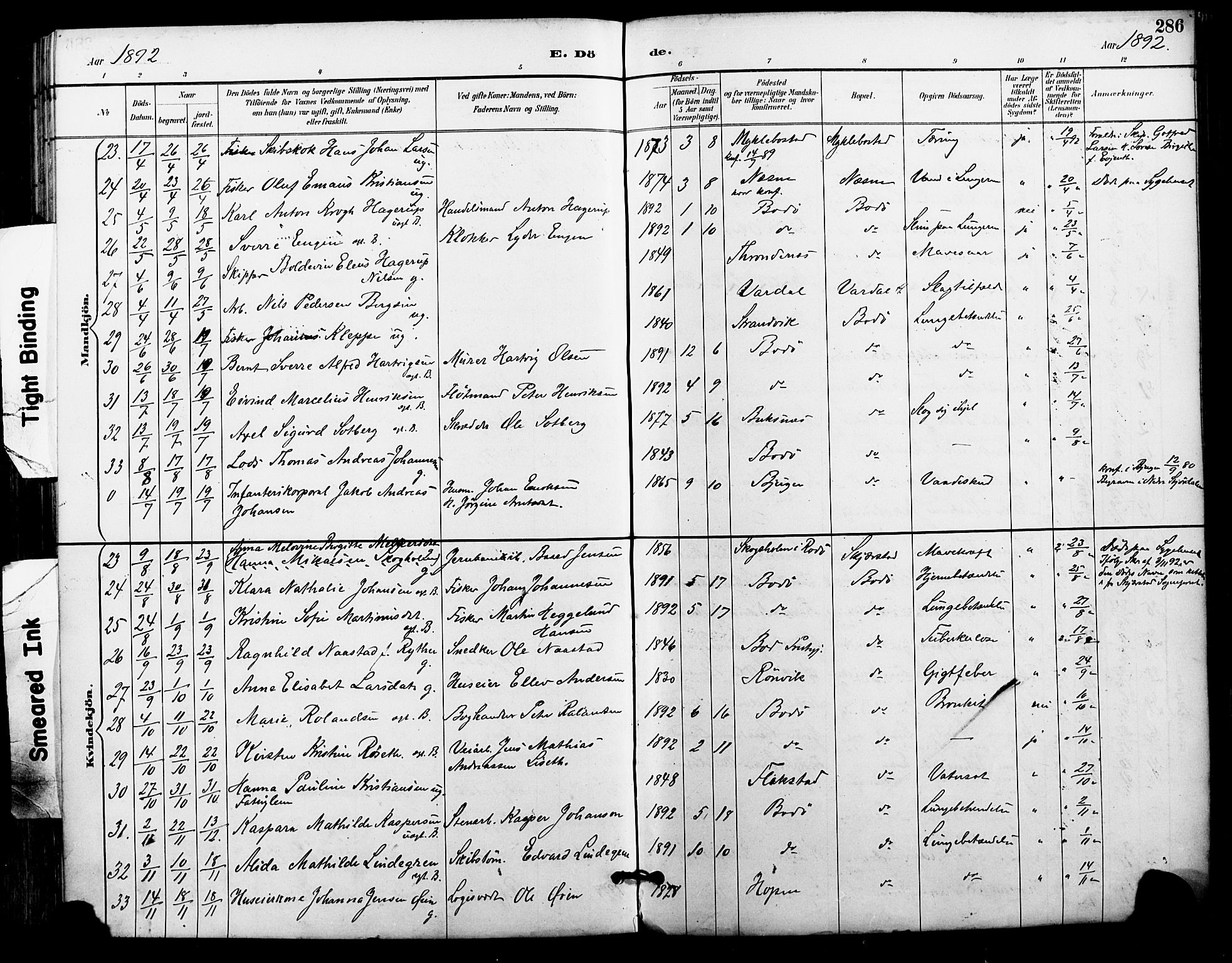 Ministerialprotokoller, klokkerbøker og fødselsregistre - Nordland, AV/SAT-A-1459/801/L0010: Parish register (official) no. 801A10, 1888-1899, p. 286