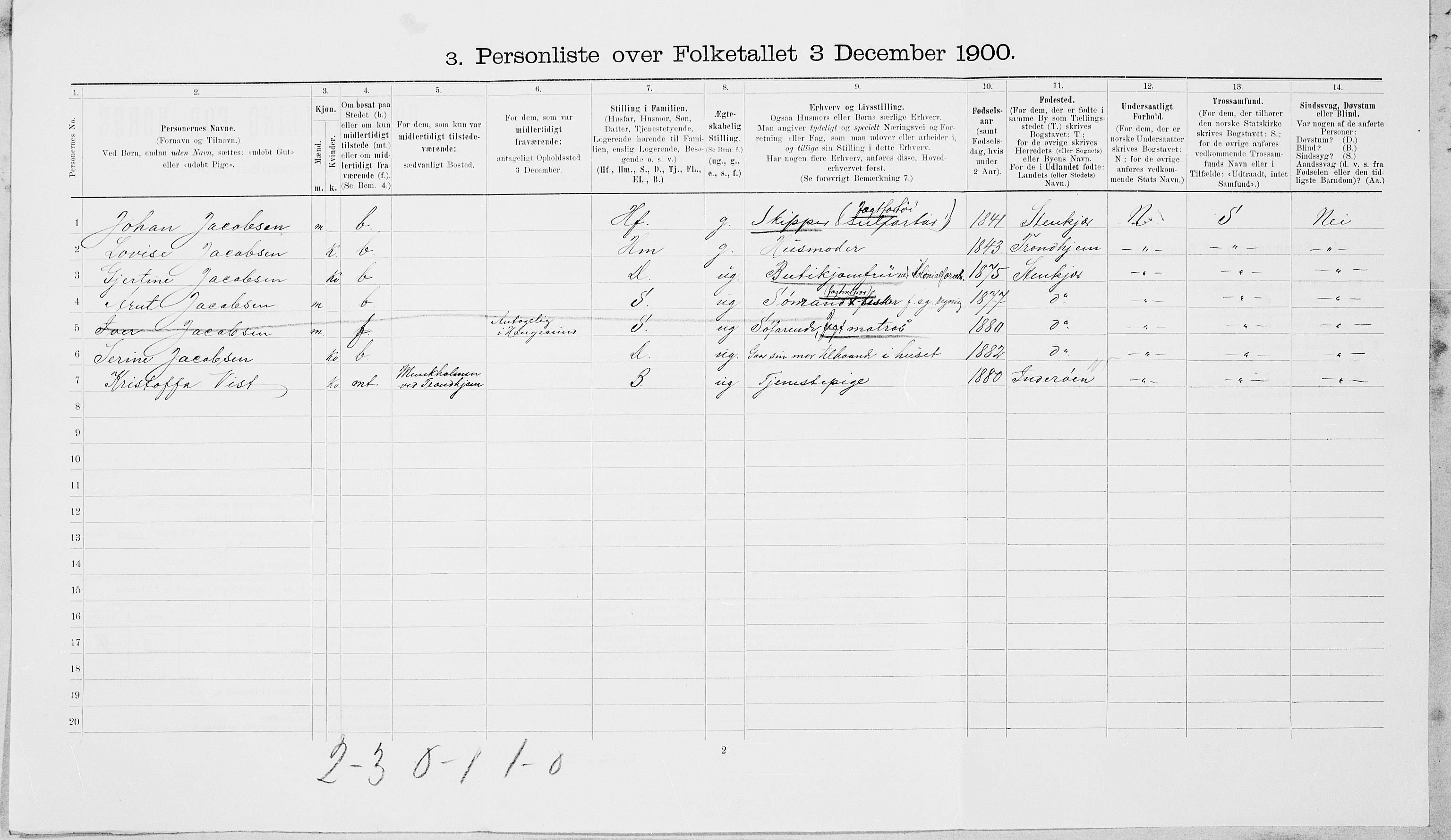 SAT, 1900 census for Steinkjer, 1900, p. 484