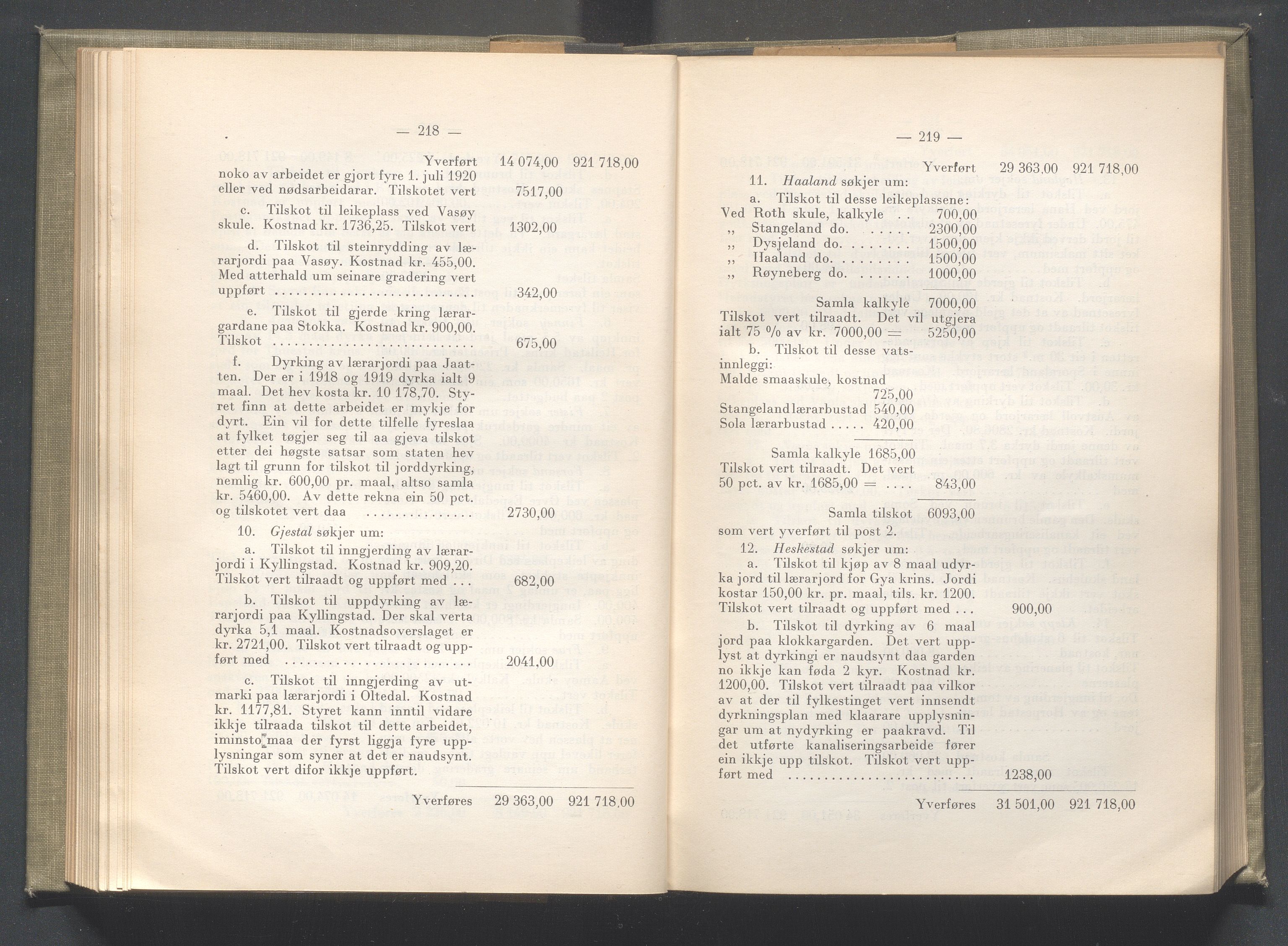 Rogaland fylkeskommune - Fylkesrådmannen , IKAR/A-900/A/Aa/Aaa/L0041: Møtebok , 1922, p. 218-219