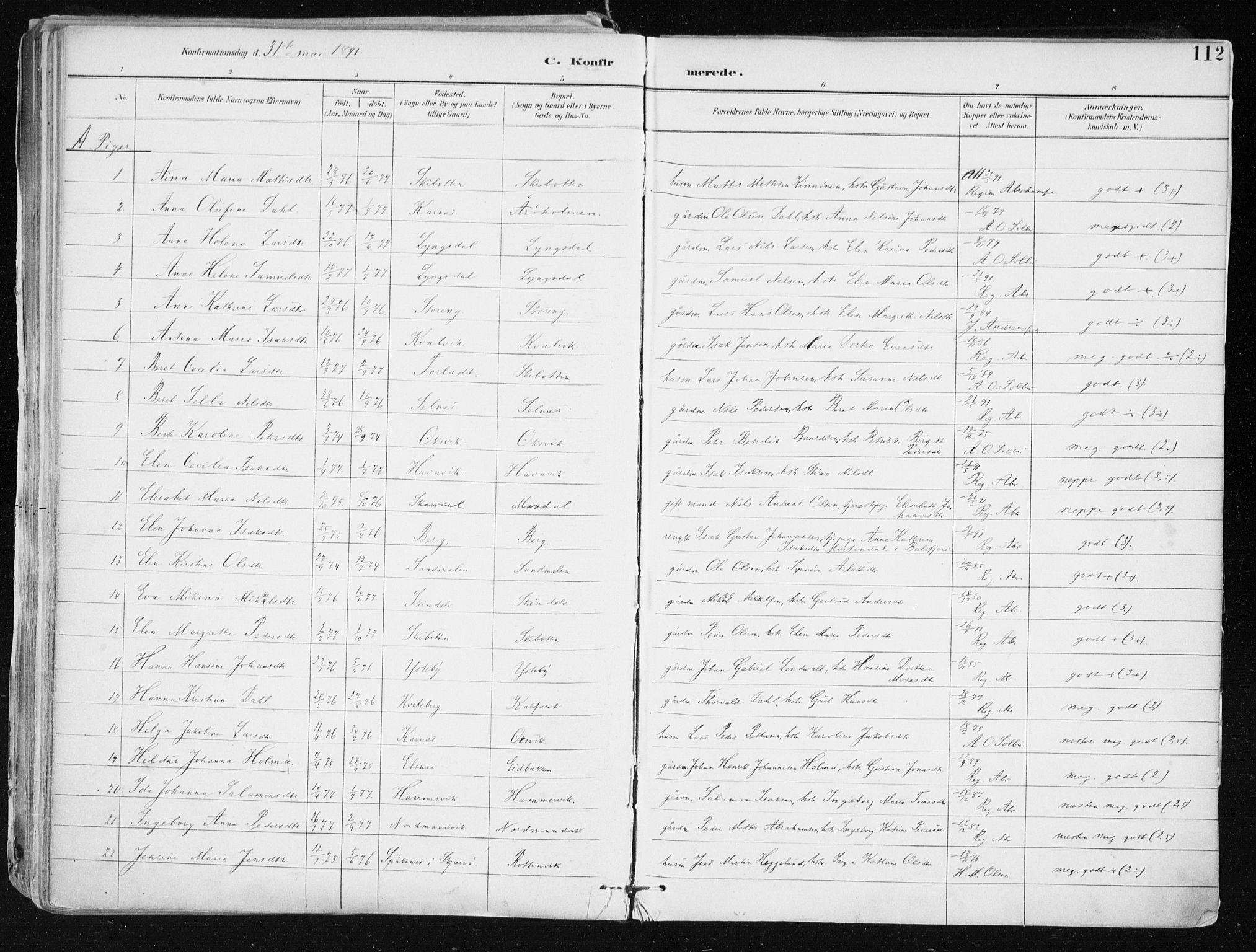 Lyngen sokneprestembete, SATØ/S-1289/H/He/Hea/L0008kirke: Parish register (official) no. 8, 1891-1902, p. 112