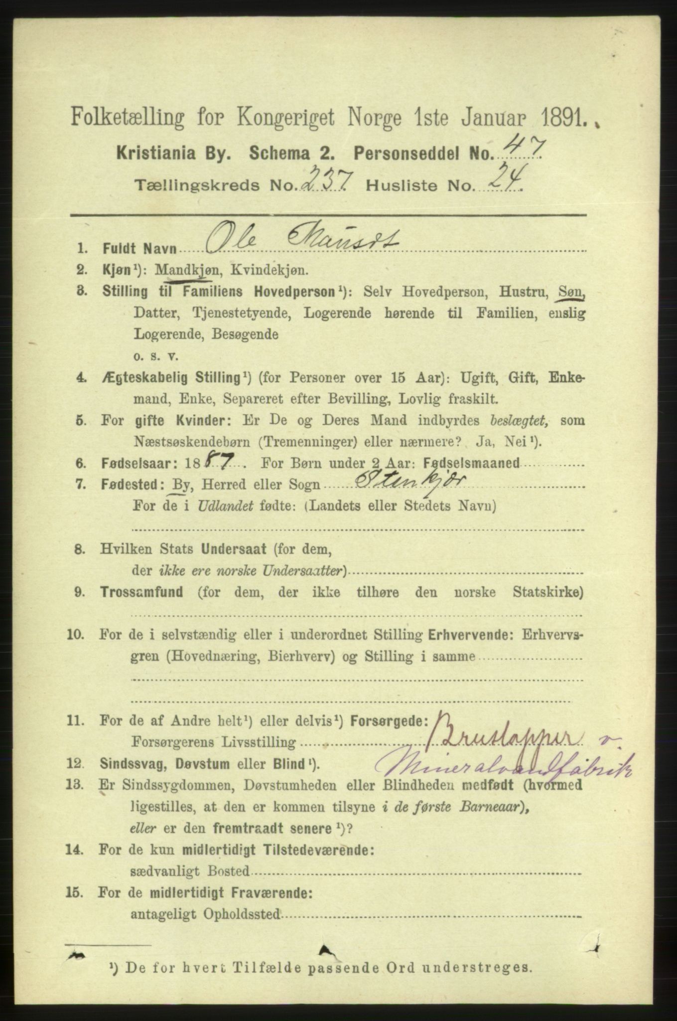 RA, 1891 census for 0301 Kristiania, 1891, p. 144704