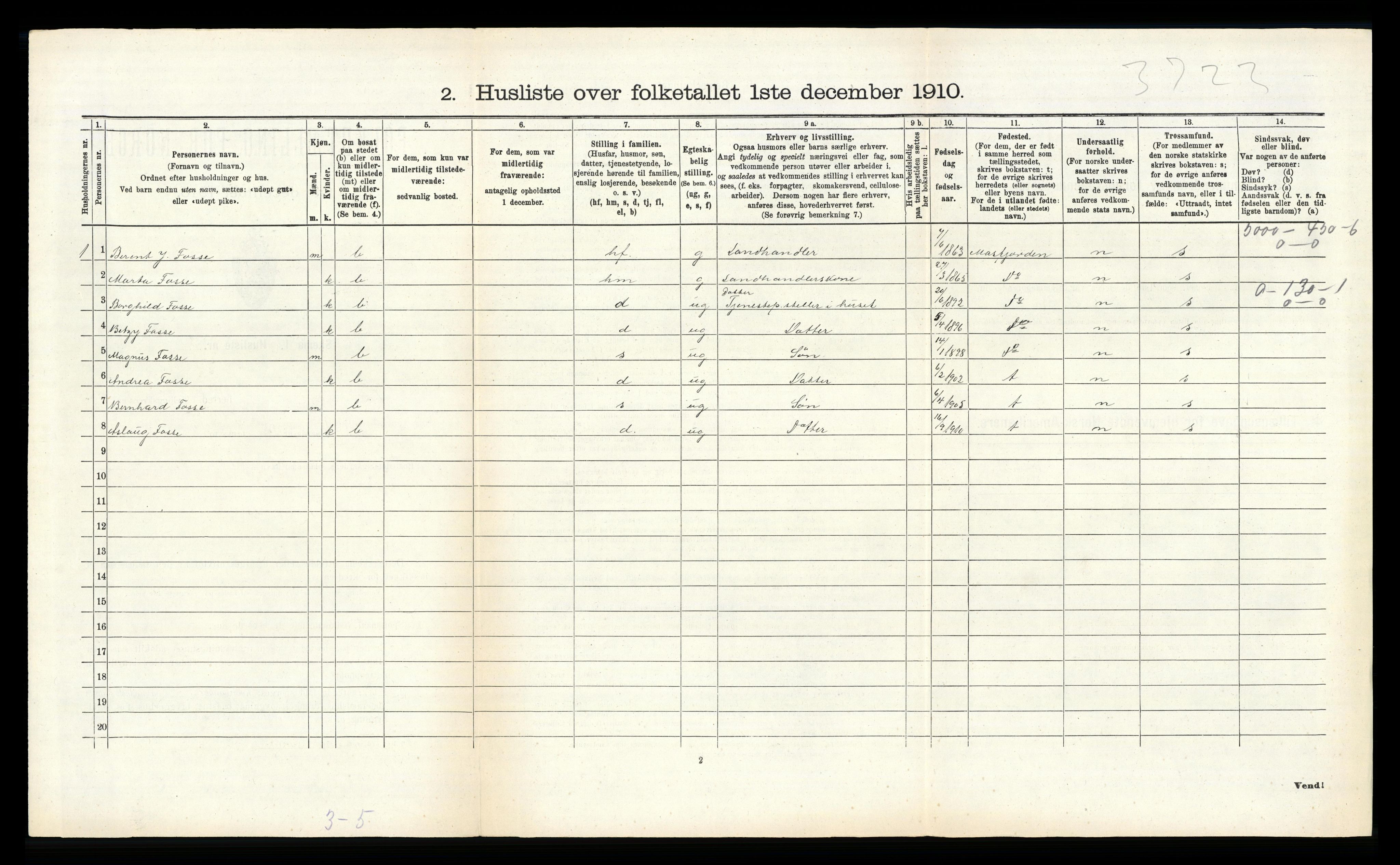 RA, 1910 census for Hosanger, 1910, p. 729