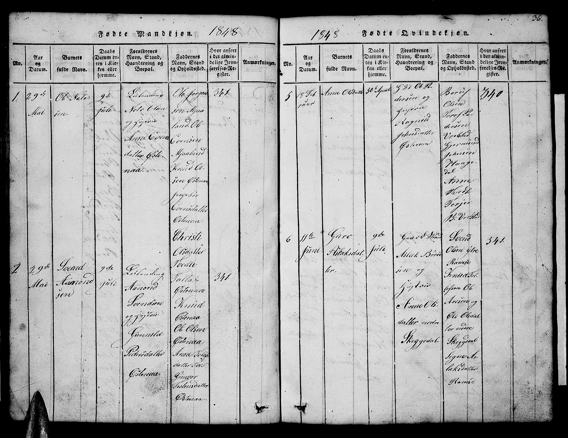 Åmli sokneprestkontor, AV/SAK-1111-0050/F/Fb/Fbb/L0001: Parish register (copy) no. B 1, 1816-1889, p. 36