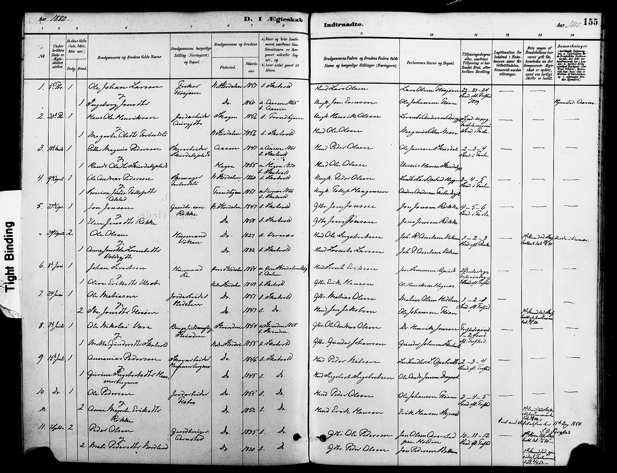Ministerialprotokoller, klokkerbøker og fødselsregistre - Nord-Trøndelag, SAT/A-1458/712/L0100: Parish register (official) no. 712A01, 1880-1900, p. 155