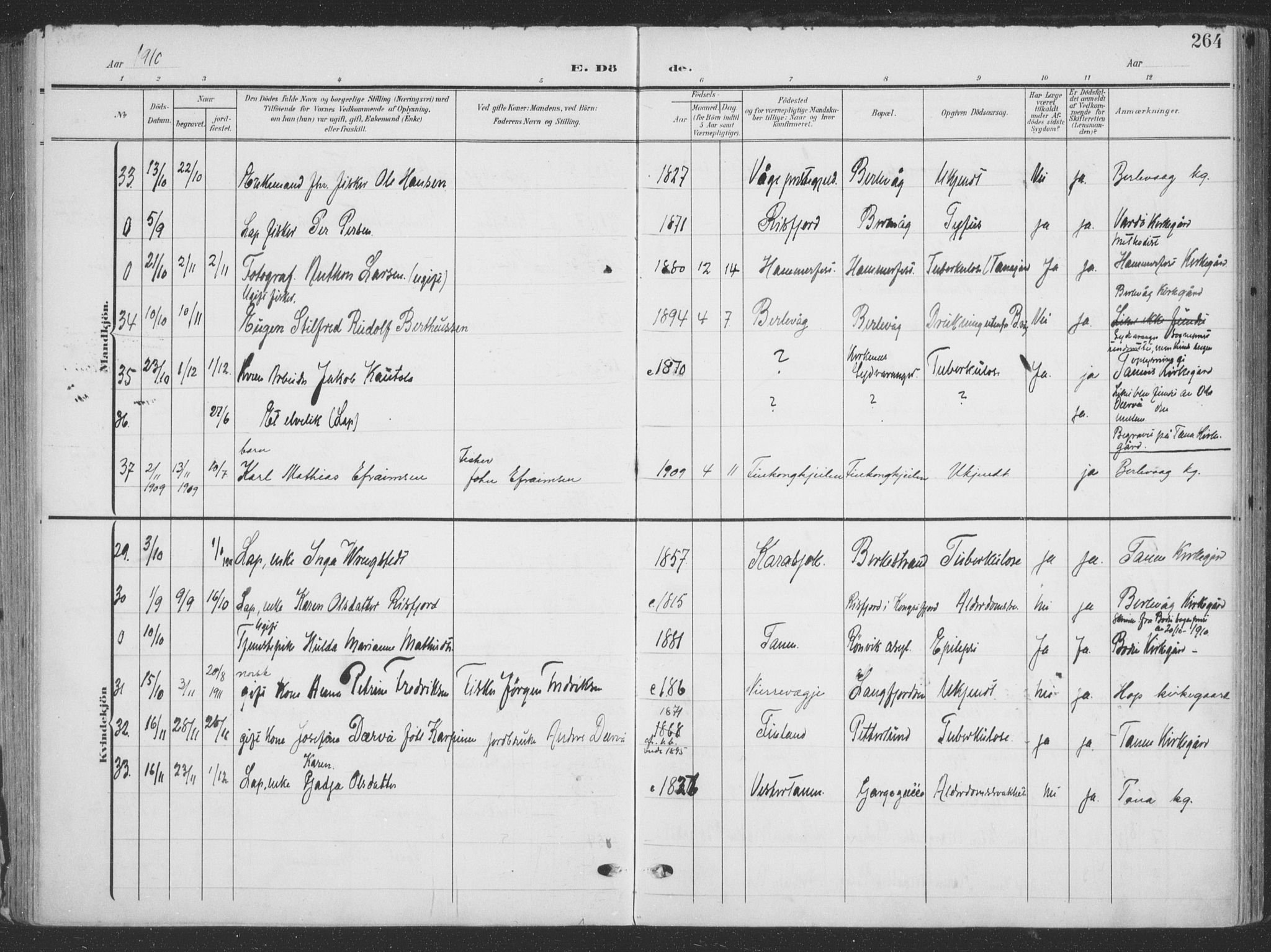 Tana sokneprestkontor, SATØ/S-1334/H/Ha/L0007kirke: Parish register (official) no. 7, 1904-1918, p. 264