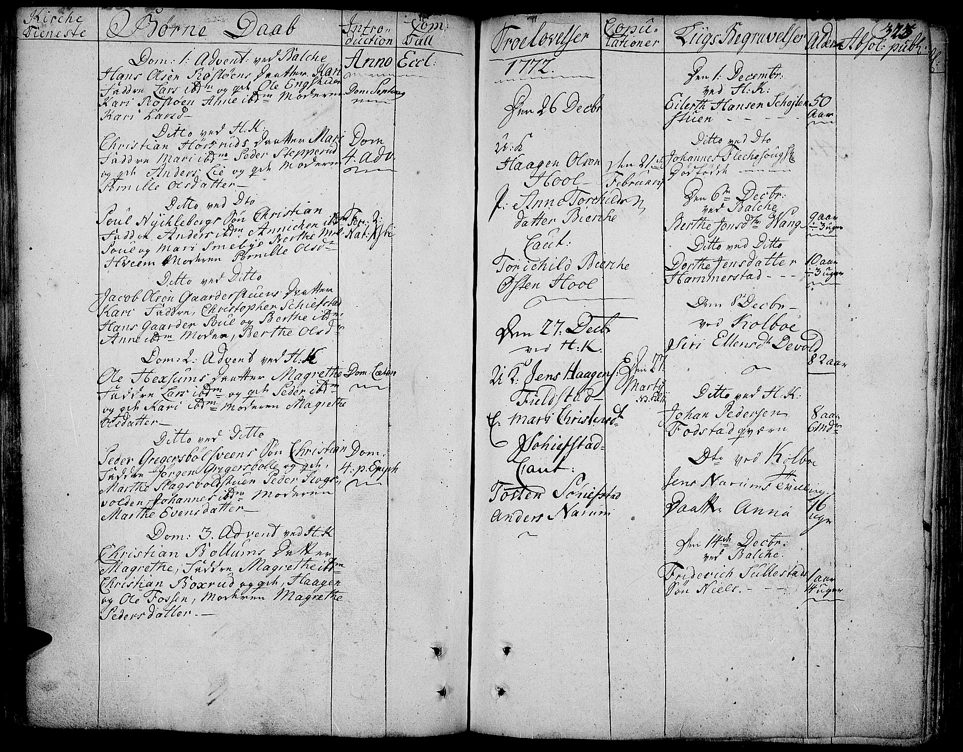Toten prestekontor, SAH/PREST-102/H/Ha/Haa/L0005: Parish register (official) no. 5, 1761-1772, p. 323