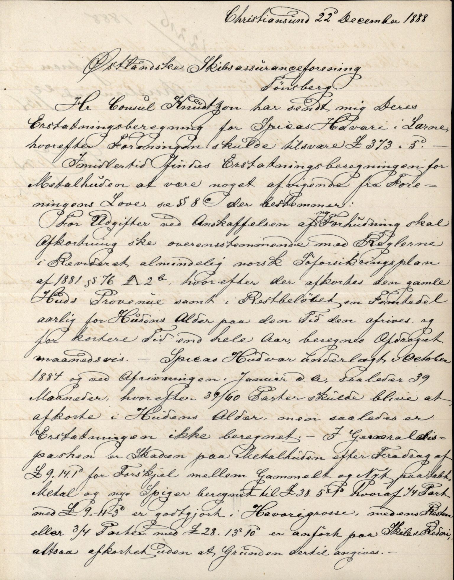 Pa 63 - Østlandske skibsassuranceforening, VEMU/A-1079/G/Ga/L0022/0010: Havaridokumenter / Salvator, Sleipner, Speed, Spica, Stjernen, 1888, p. 83