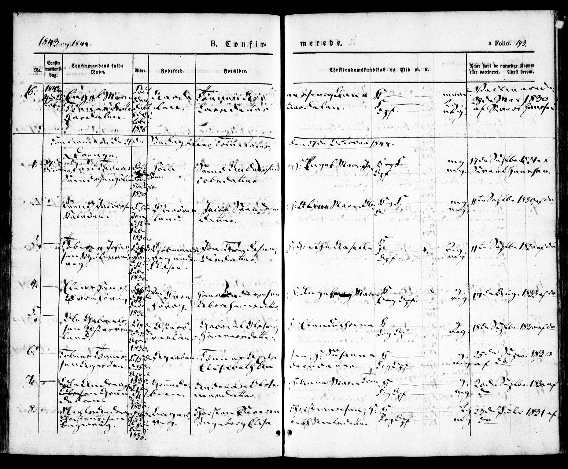 Høvåg sokneprestkontor, SAK/1111-0025/F/Fa/L0003: Parish register (official) no. A 3, 1843-1858, p. 193