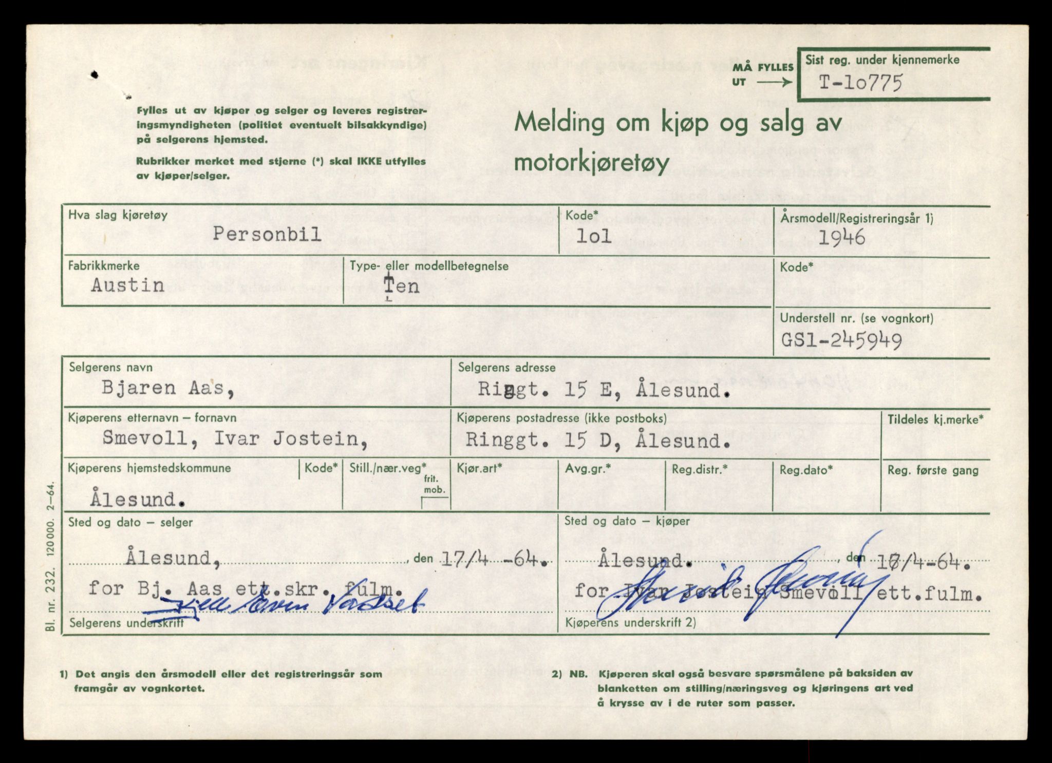 Møre og Romsdal vegkontor - Ålesund trafikkstasjon, AV/SAT-A-4099/F/Fe/L0023: Registreringskort for kjøretøy T 10695 - T 10809, 1927-1998, p. 2227