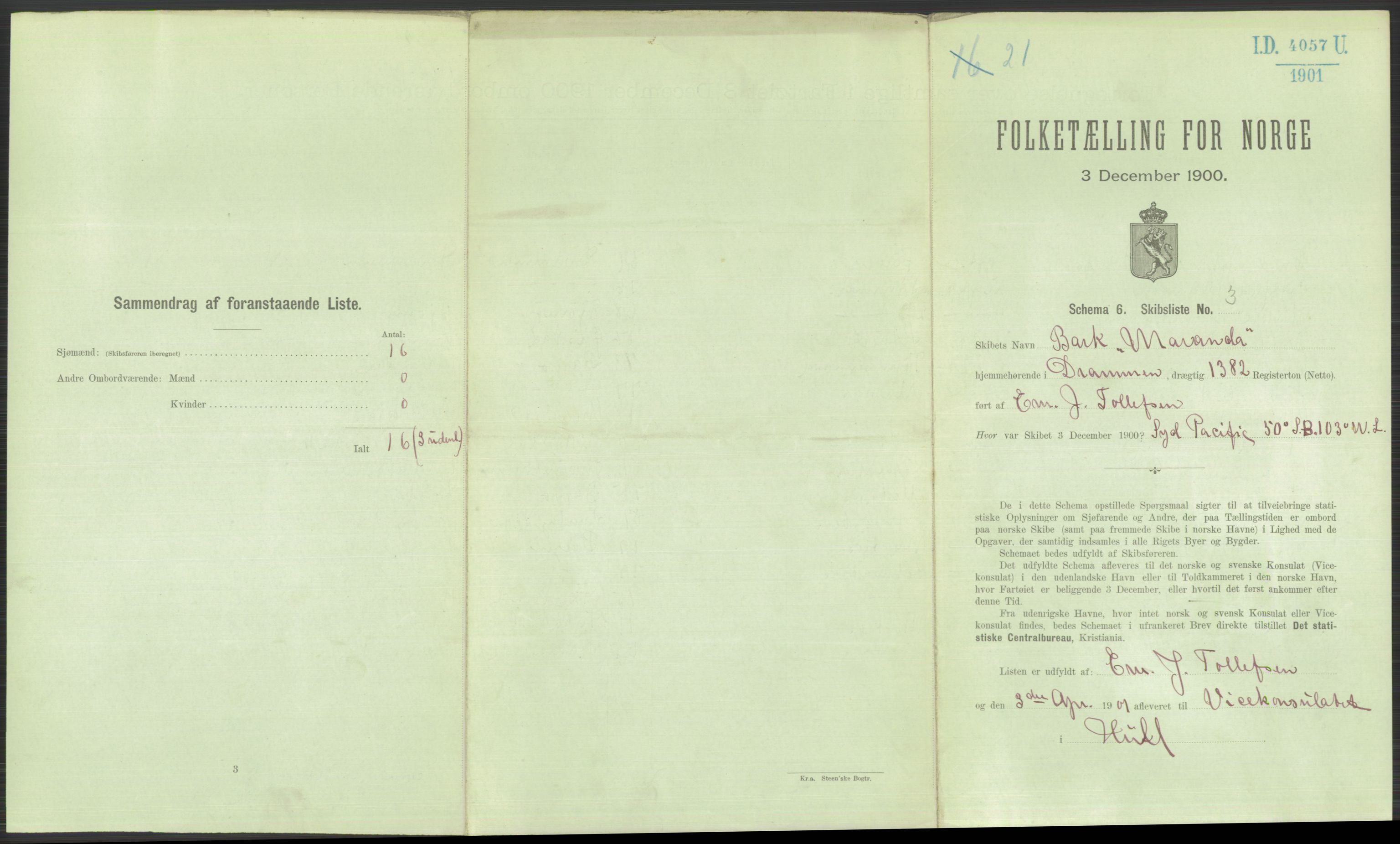 RA, 1900 Census - ship lists from ships in Norwegian harbours, harbours abroad and at sea, 1900, p. 6179