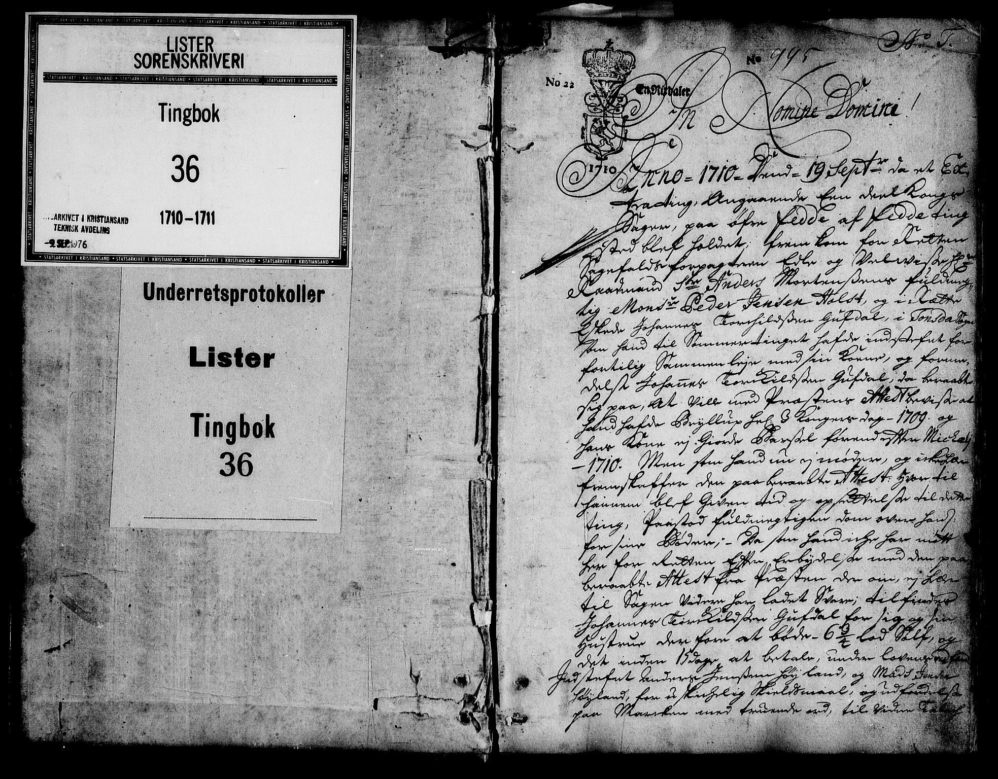 Lister sorenskriveri, AV/SAK-1221-0003/F/Fa/L0036: Tingbok nr 36, 1710-1711, p. 0b-1a