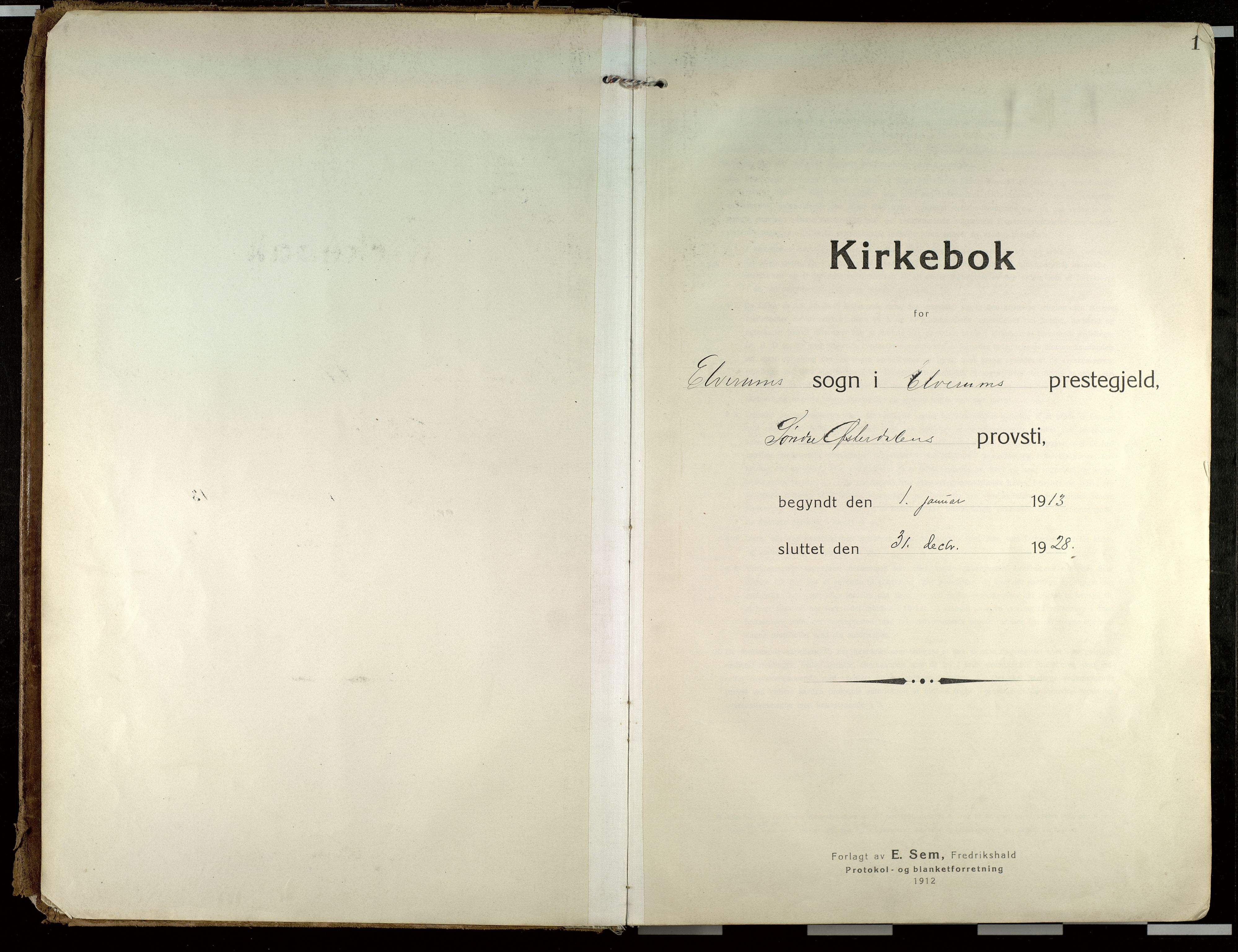 Elverum prestekontor, SAH/PREST-044/H/Ha/Haa/L0021: Parish register (official) no. 21, 1913-1928, p. 1