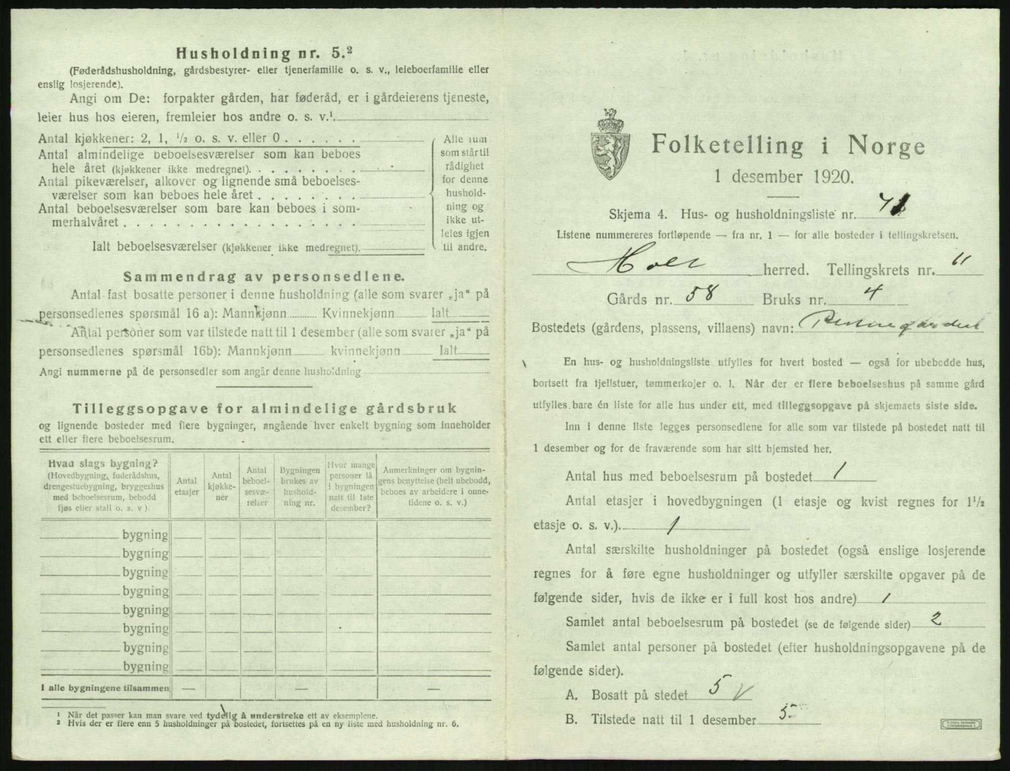 SAK, 1920 census for Holt, 1920, p. 1172