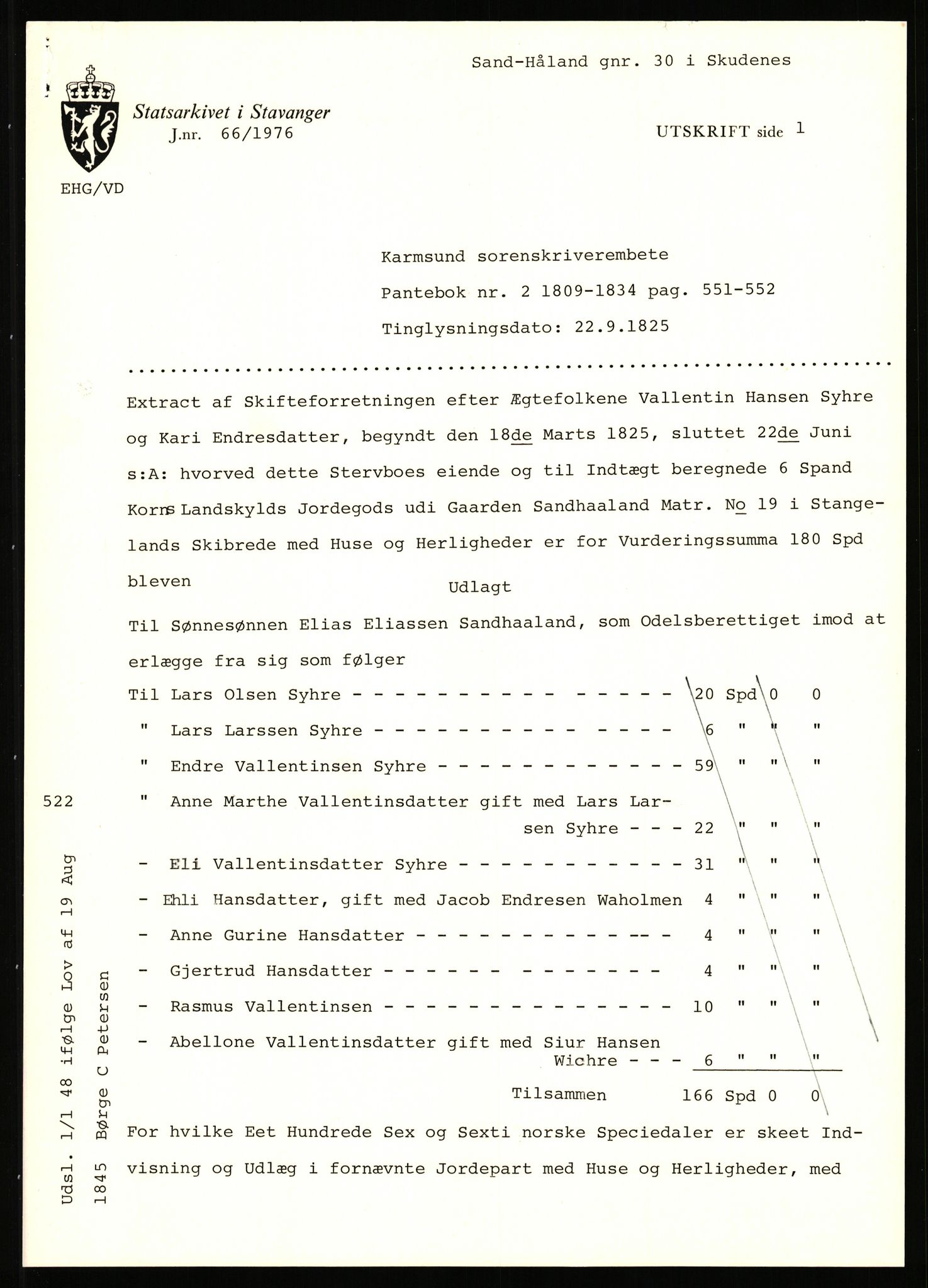 Statsarkivet i Stavanger, AV/SAST-A-101971/03/Y/Yj/L0072: Avskrifter sortert etter gårdsnavn: Sagbakken - Sandstøl indre, 1750-1930, p. 531