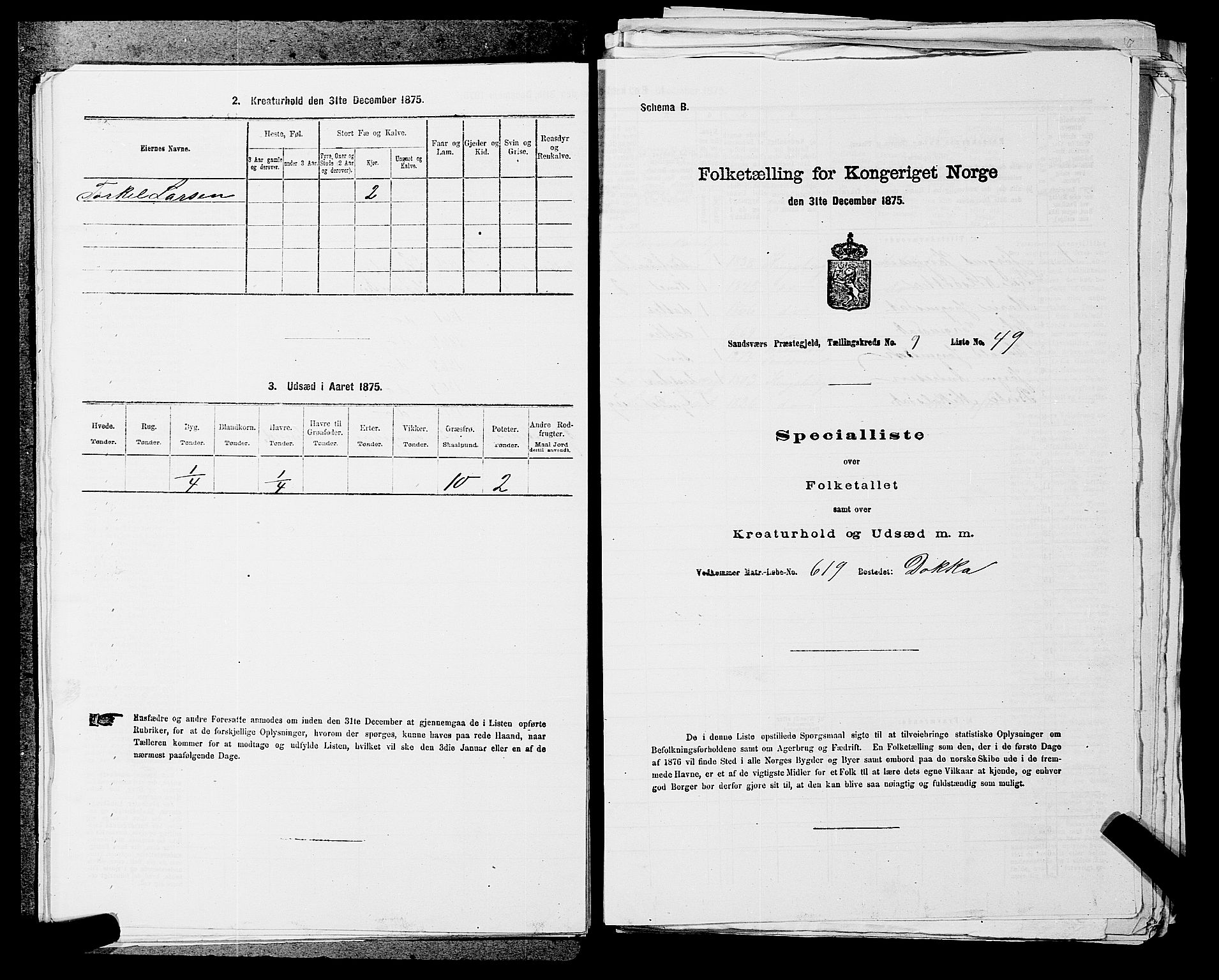 SAKO, 1875 census for 0629P Sandsvær, 1875, p. 1571