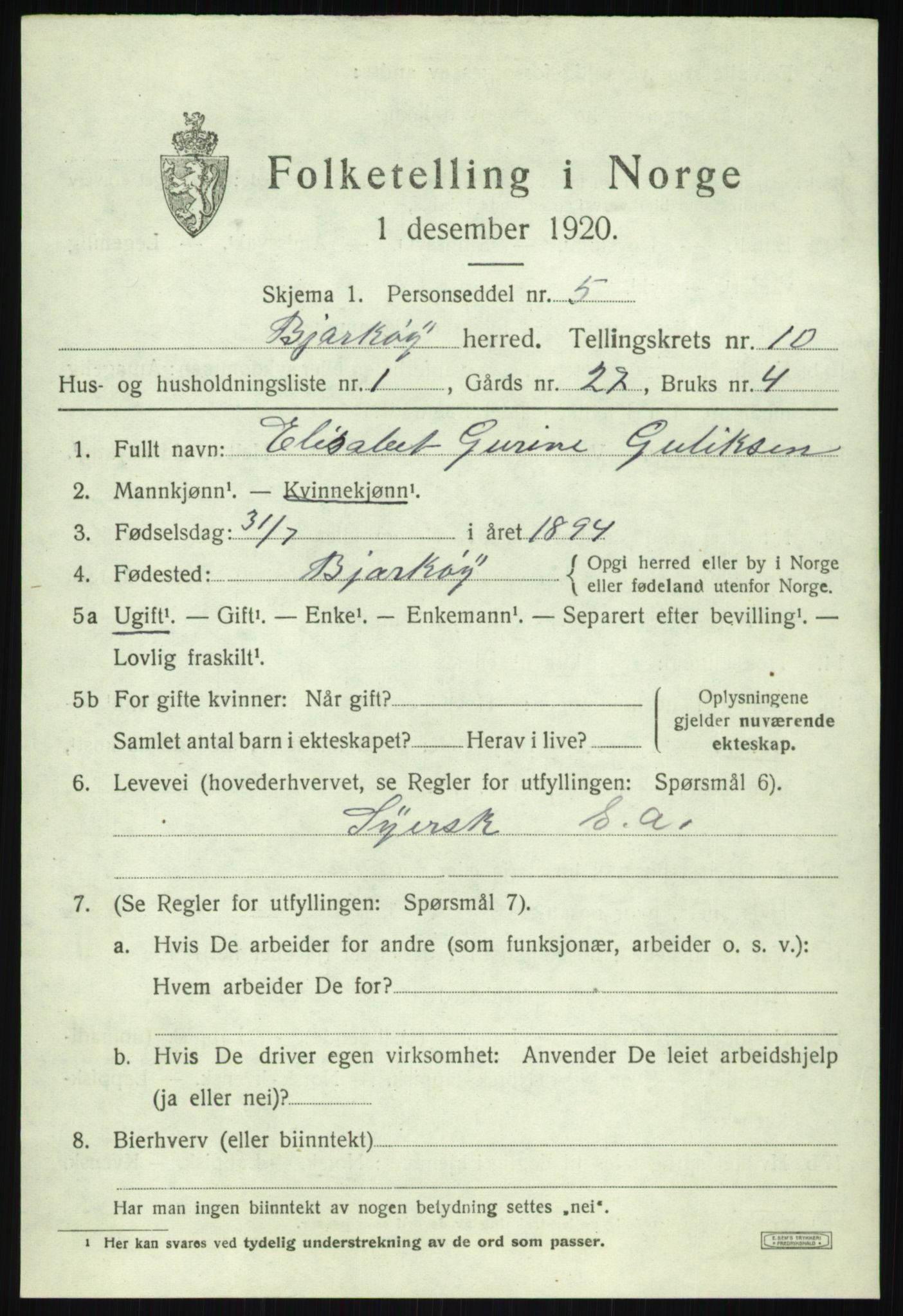 SATØ, 1920 census for Bjarkøy, 1920, p. 4001