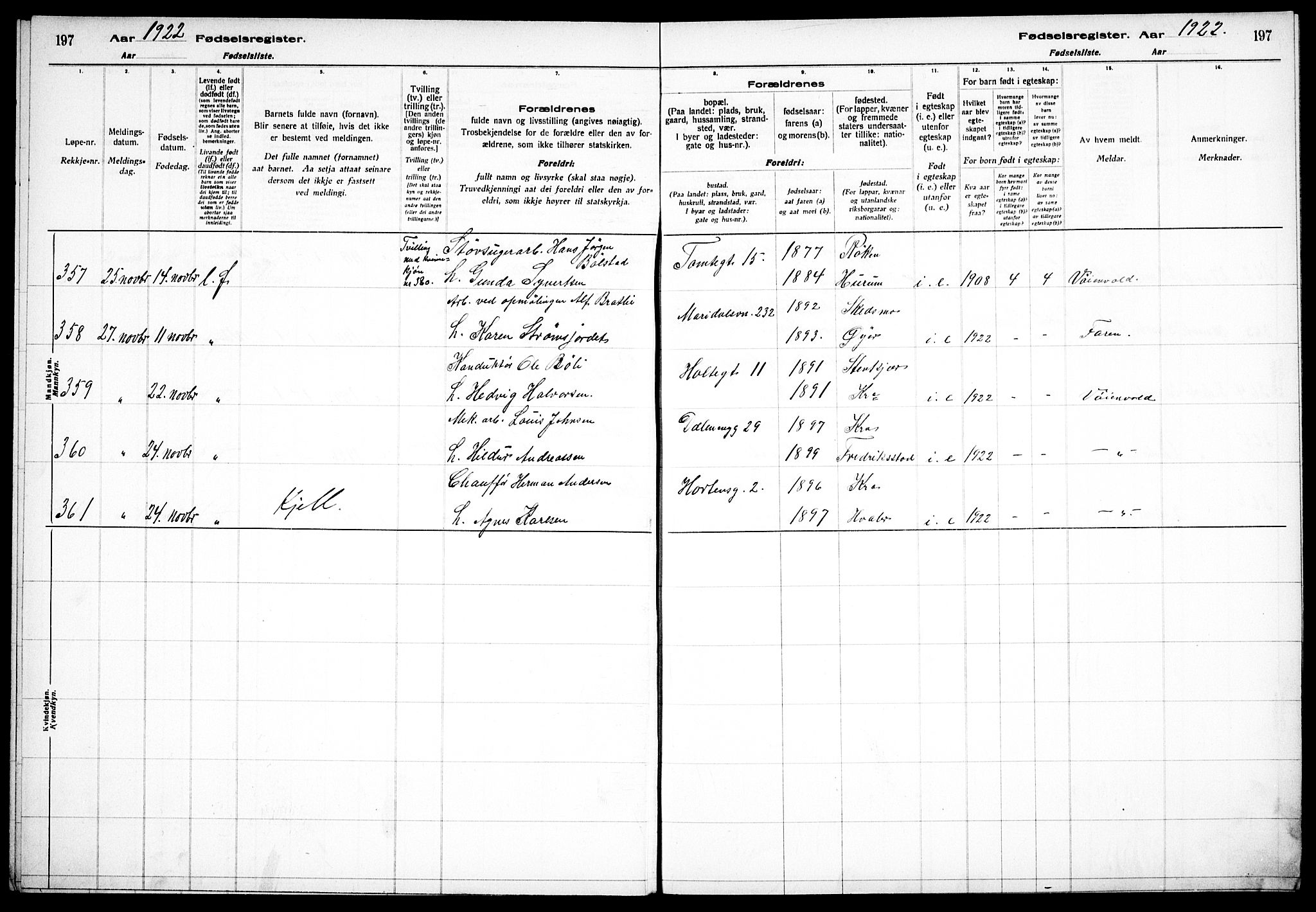 Sagene prestekontor Kirkebøker, AV/SAO-A-10796/J/L0002: Birth register no. 2, 1920-1922, p. 197