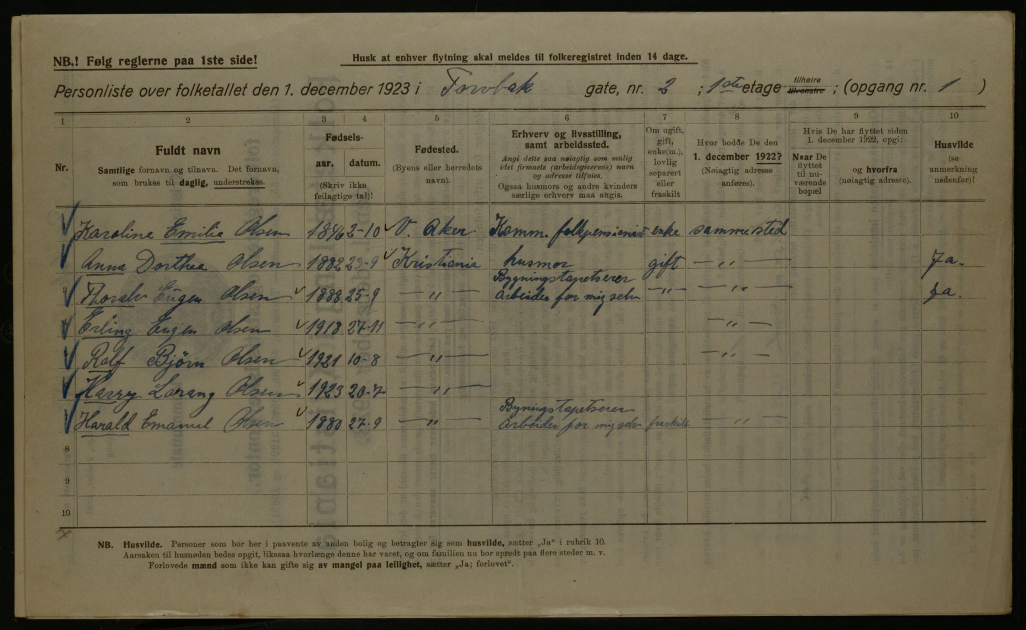 OBA, Municipal Census 1923 for Kristiania, 1923, p. 126786