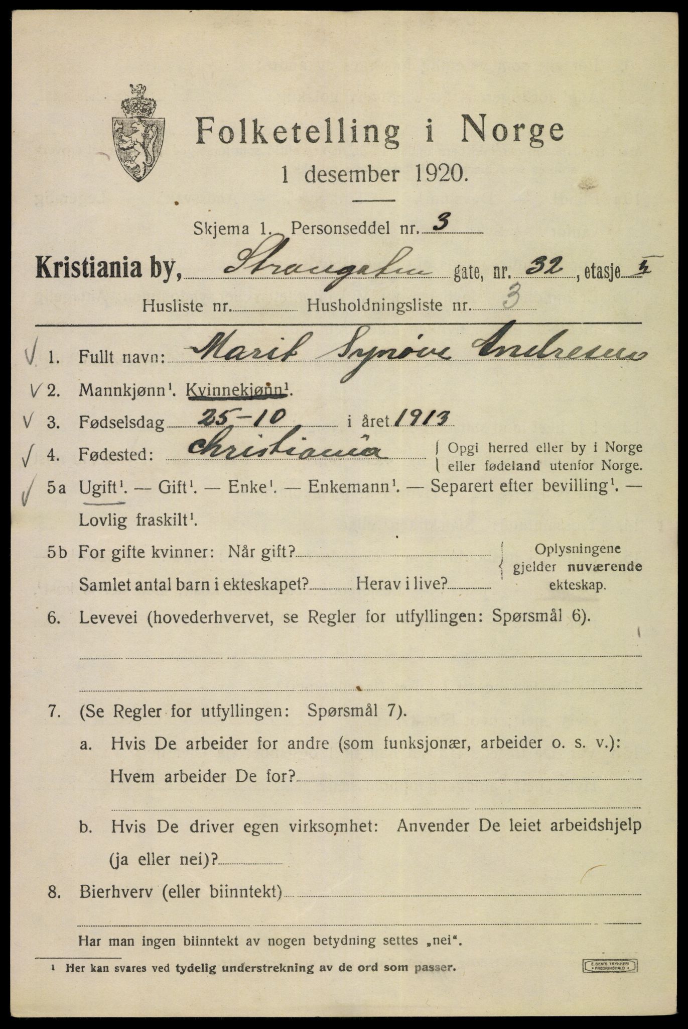 SAO, 1920 census for Kristiania, 1920, p. 551675