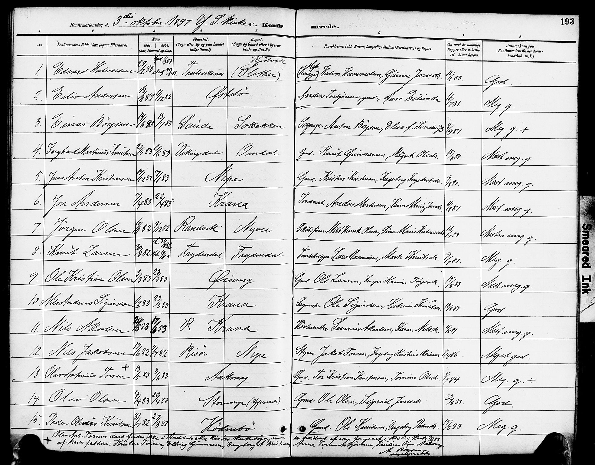 Søndeled sokneprestkontor, AV/SAK-1111-0038/F/Fa/L0005: Parish register (official) no. A 5, 1889-1899, p. 193