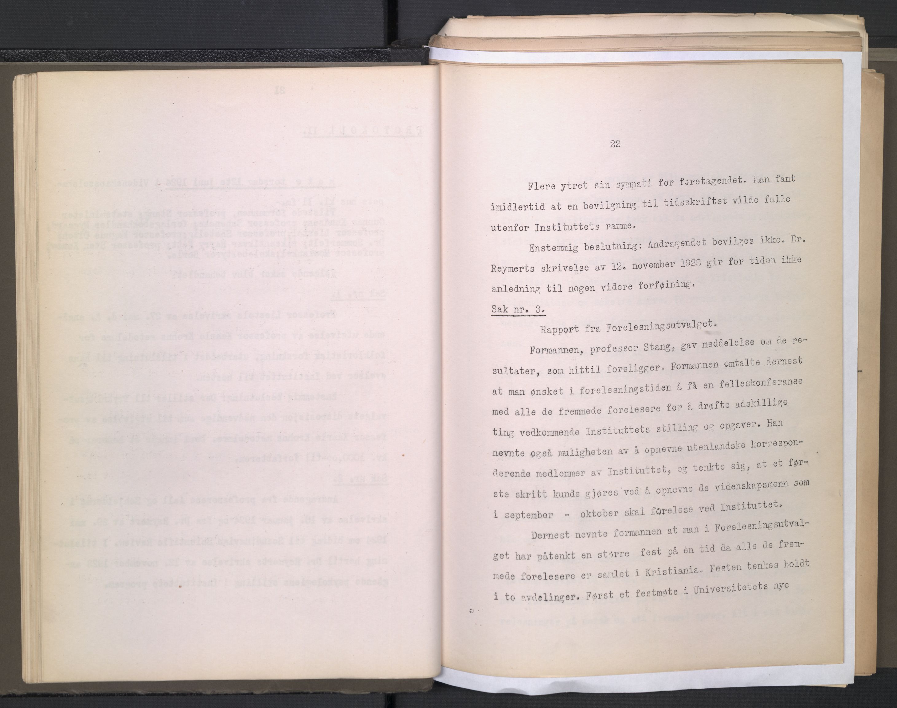 Instituttet for sammenlignende kulturforskning, AV/RA-PA-0424/A/L0005: Styreprotokoll, 1923-1930, p. 22