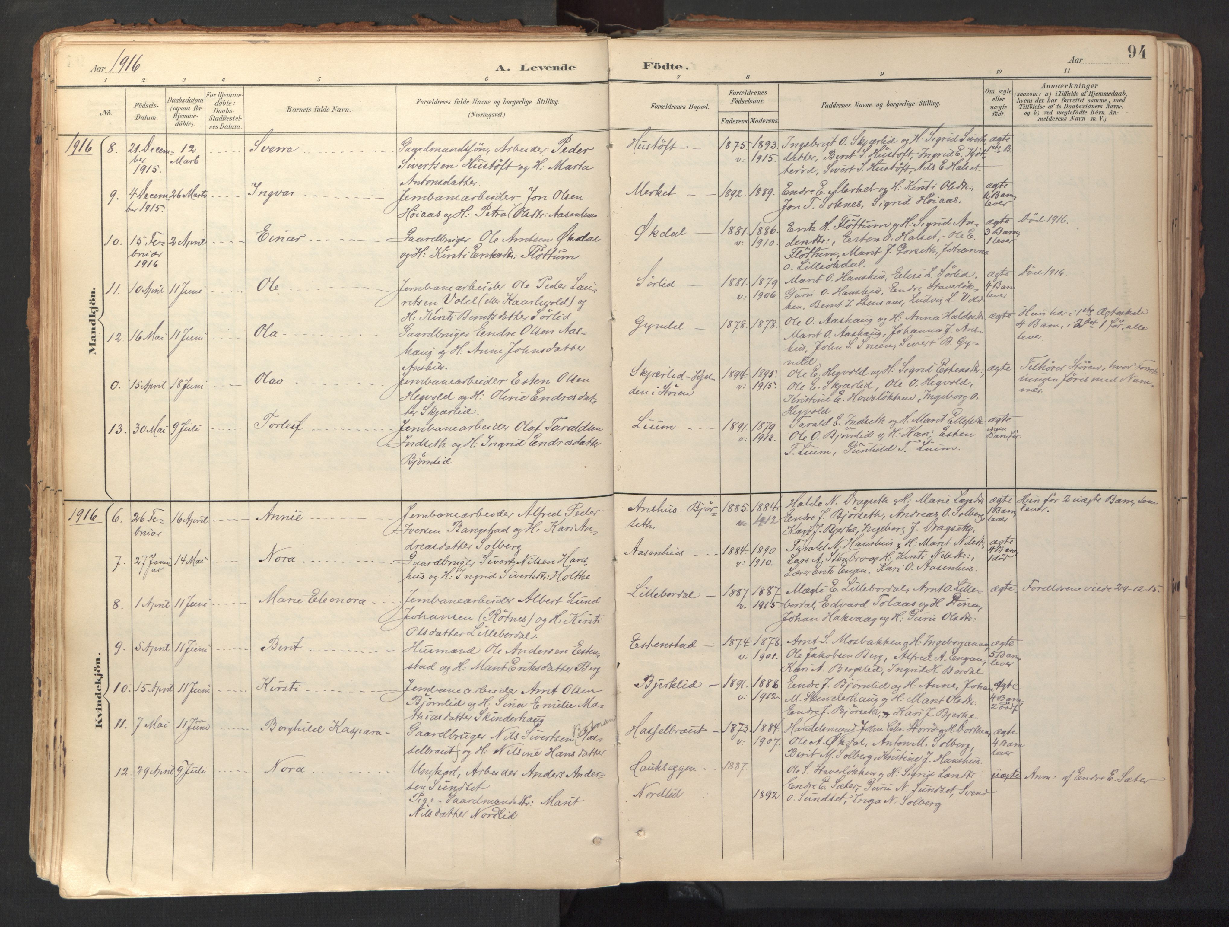 Ministerialprotokoller, klokkerbøker og fødselsregistre - Sør-Trøndelag, SAT/A-1456/689/L1041: Parish register (official) no. 689A06, 1891-1923, p. 94