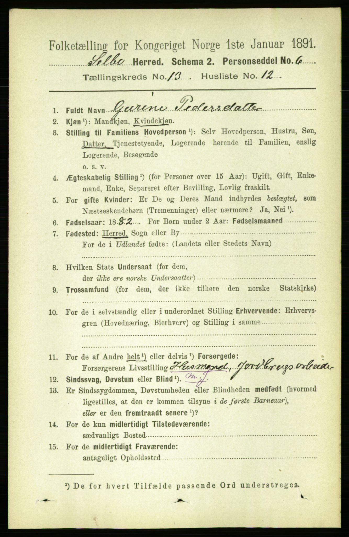 RA, 1891 census for 1664 Selbu, 1891, p. 4680