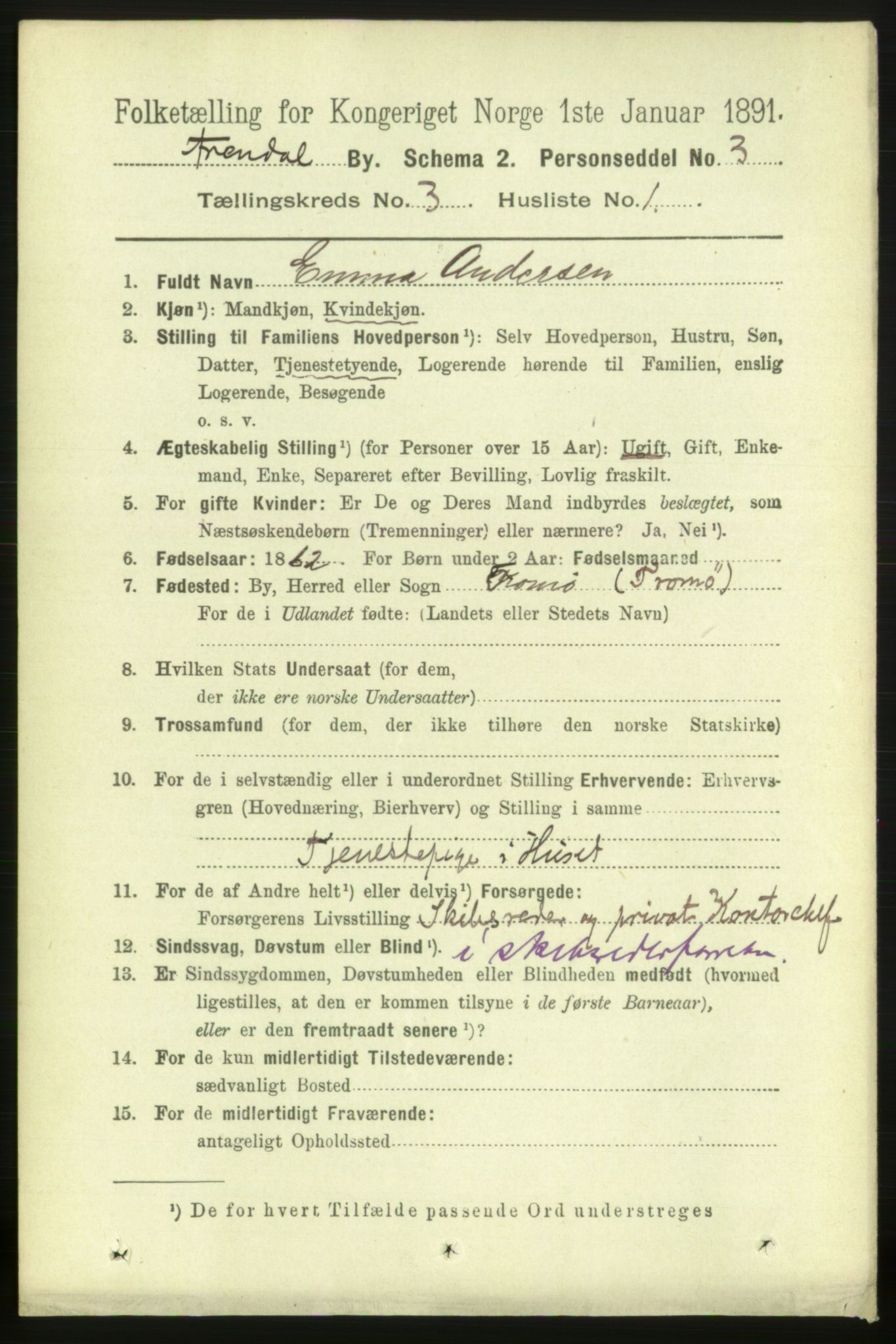 RA, 1891 census for 0903 Arendal, 1891, p. 1440