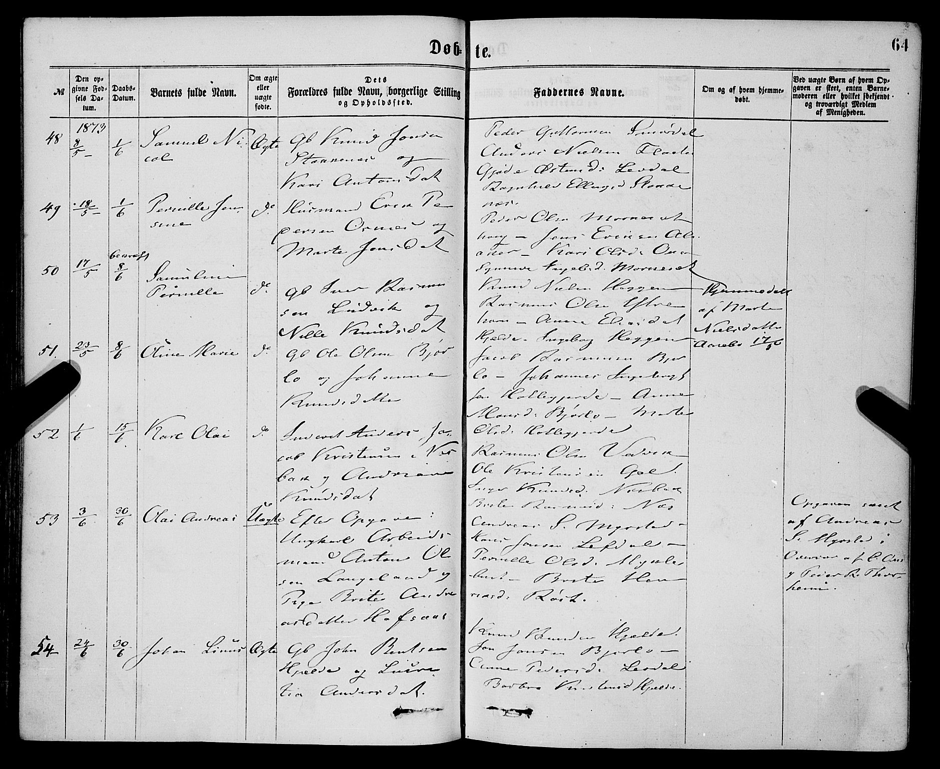 Eid sokneprestembete, SAB/A-82301/H/Haa/Haaa/L0010: Parish register (official) no. A 10, 1867-1878, p. 64