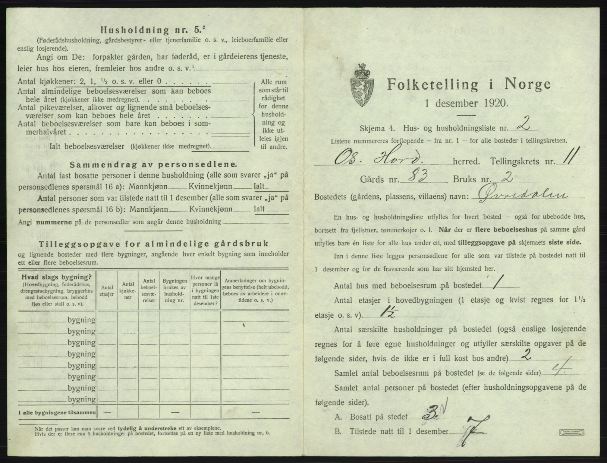 SAB, 1920 census for Os, 1920, p. 1160