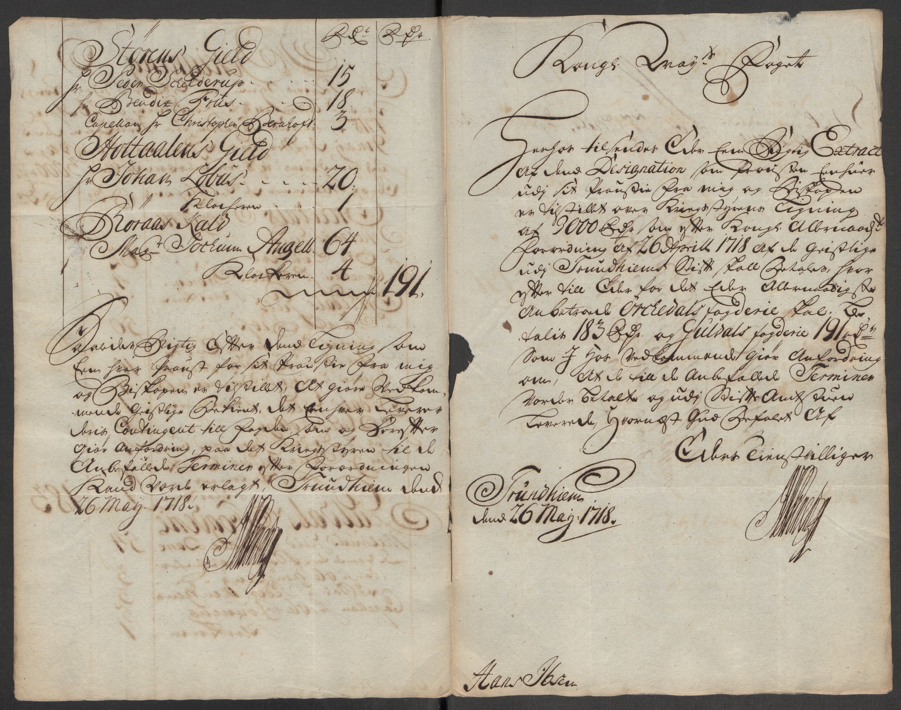 Rentekammeret inntil 1814, Reviderte regnskaper, Fogderegnskap, AV/RA-EA-4092/R60/L3971: Fogderegnskap Orkdal og Gauldal, 1718, p. 196