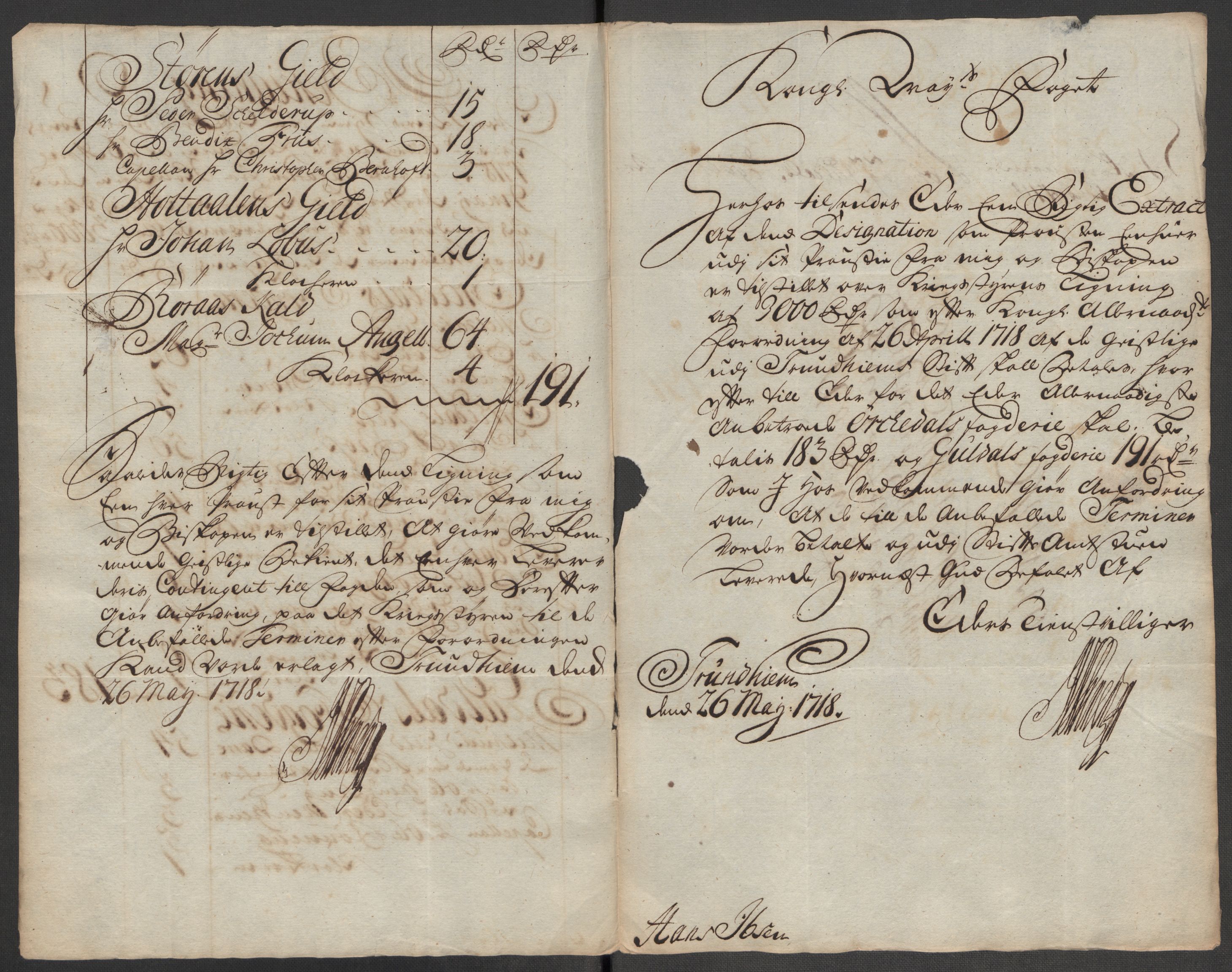 Rentekammeret inntil 1814, Reviderte regnskaper, Fogderegnskap, RA/EA-4092/R60/L3971: Fogderegnskap Orkdal og Gauldal, 1718, p. 196