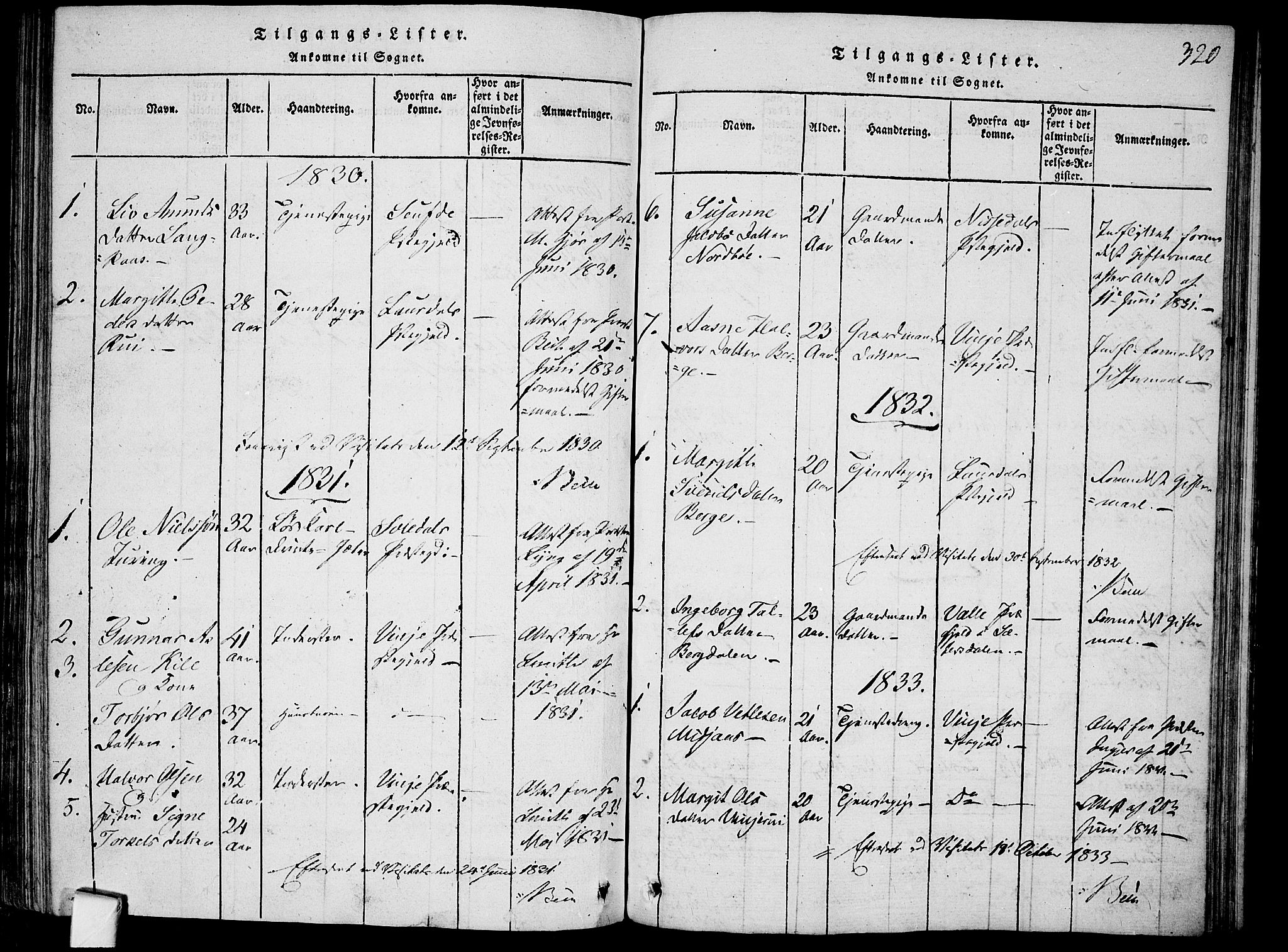 Mo kirkebøker, SAKO/A-286/F/Fa/L0004: Parish register (official) no. I 4, 1814-1844, p. 320