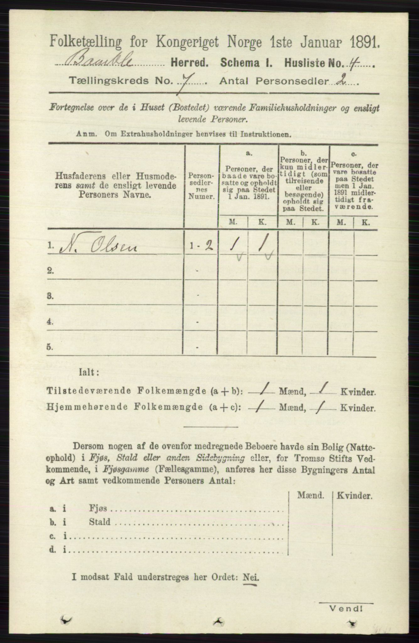 RA, 1891 census for 0814 Bamble, 1891, p. 2897