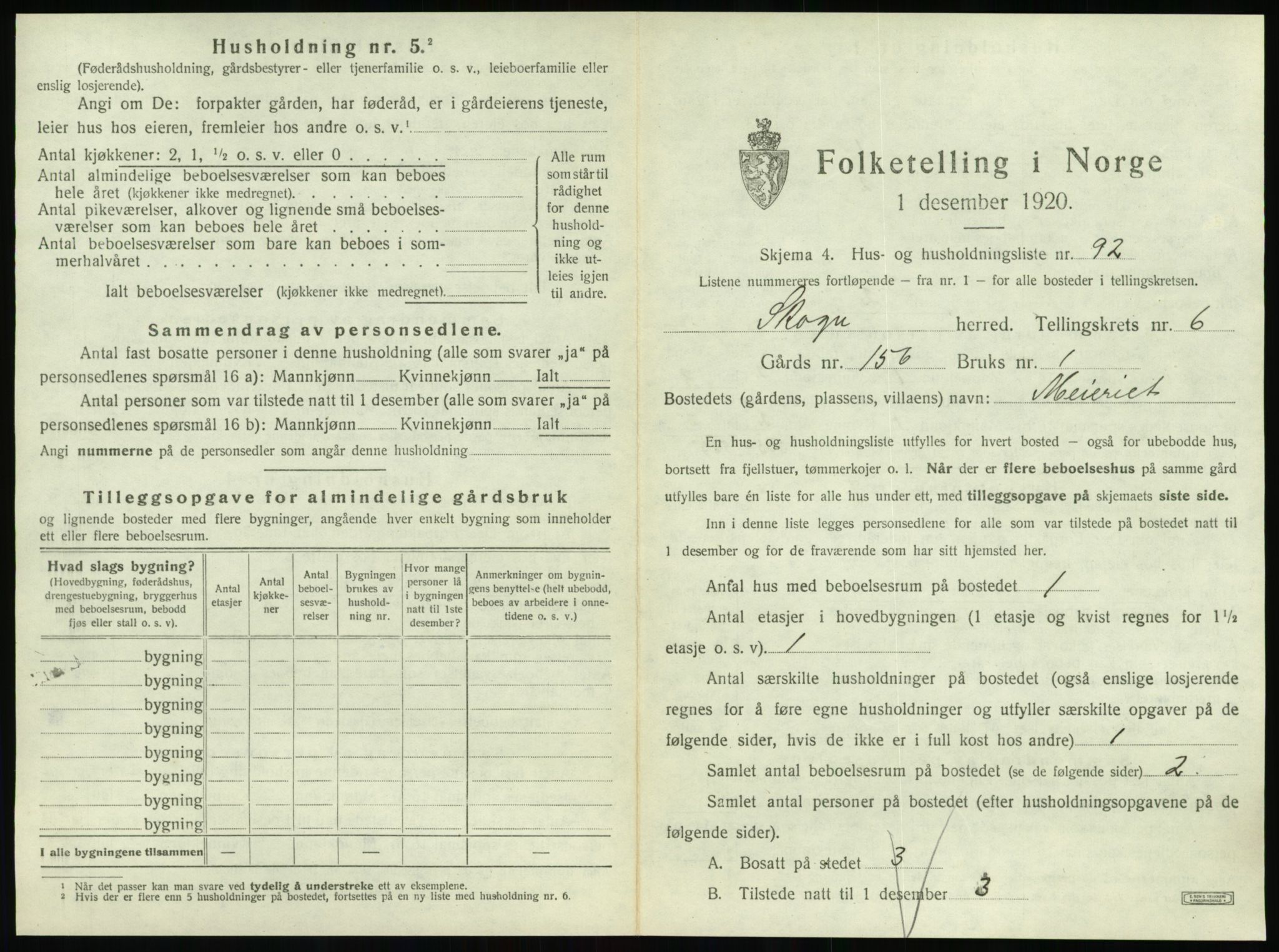 SAT, 1920 census for Skogn, 1920, p. 1265