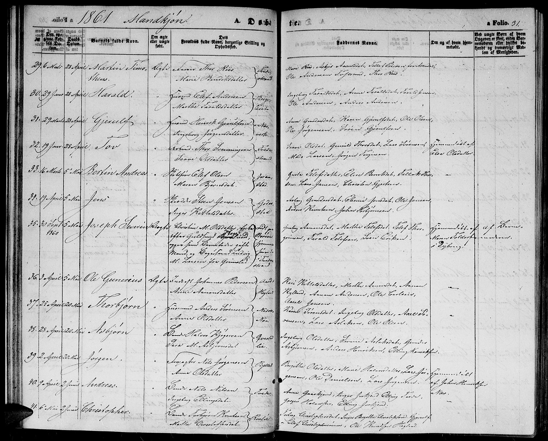 Holt sokneprestkontor, AV/SAK-1111-0021/F/Fb/L0008: Parish register (copy) no. B 8, 1858-1871, p. 31