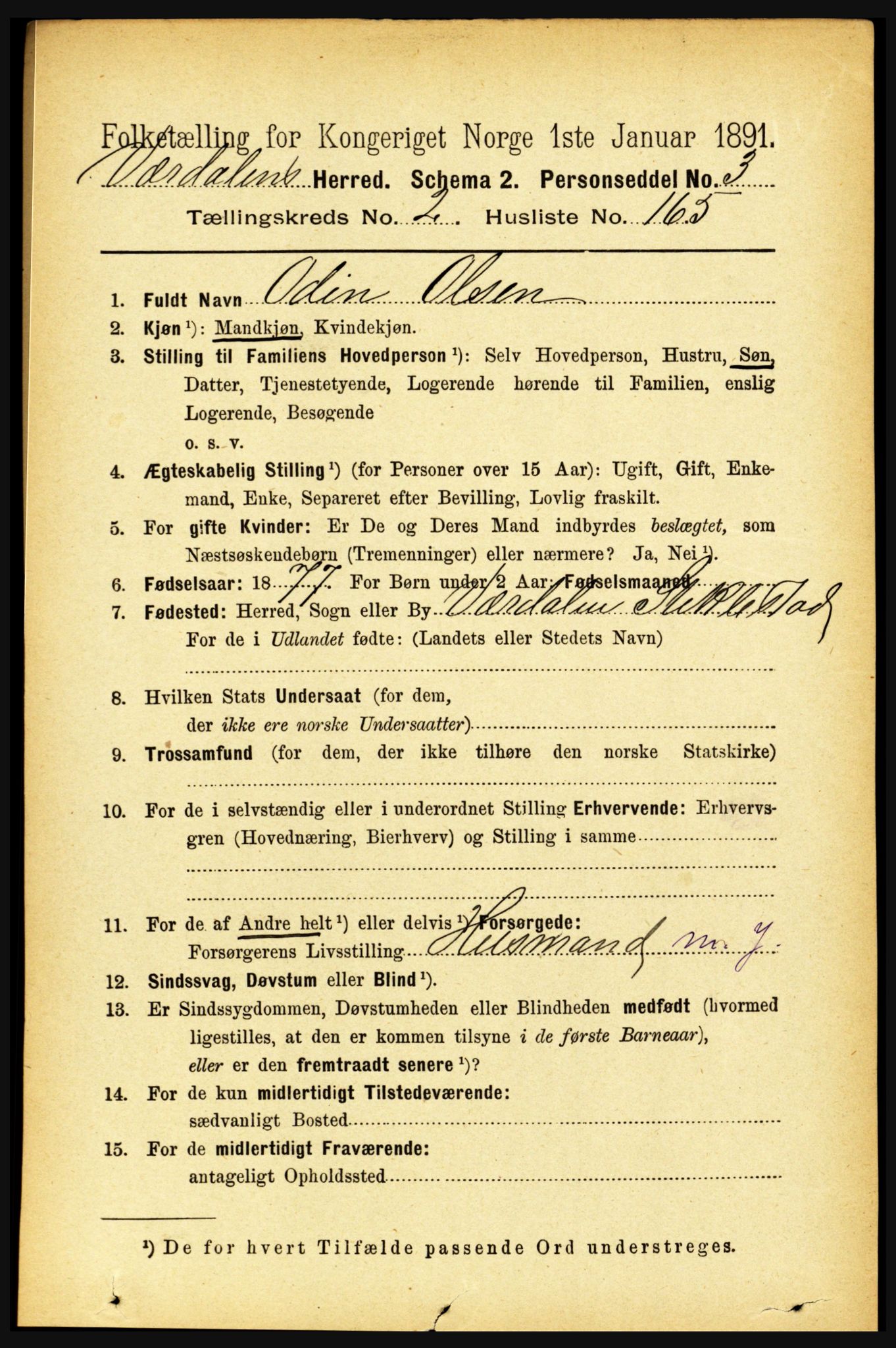 RA, 1891 census for 1721 Verdal, 1891, p. 1643