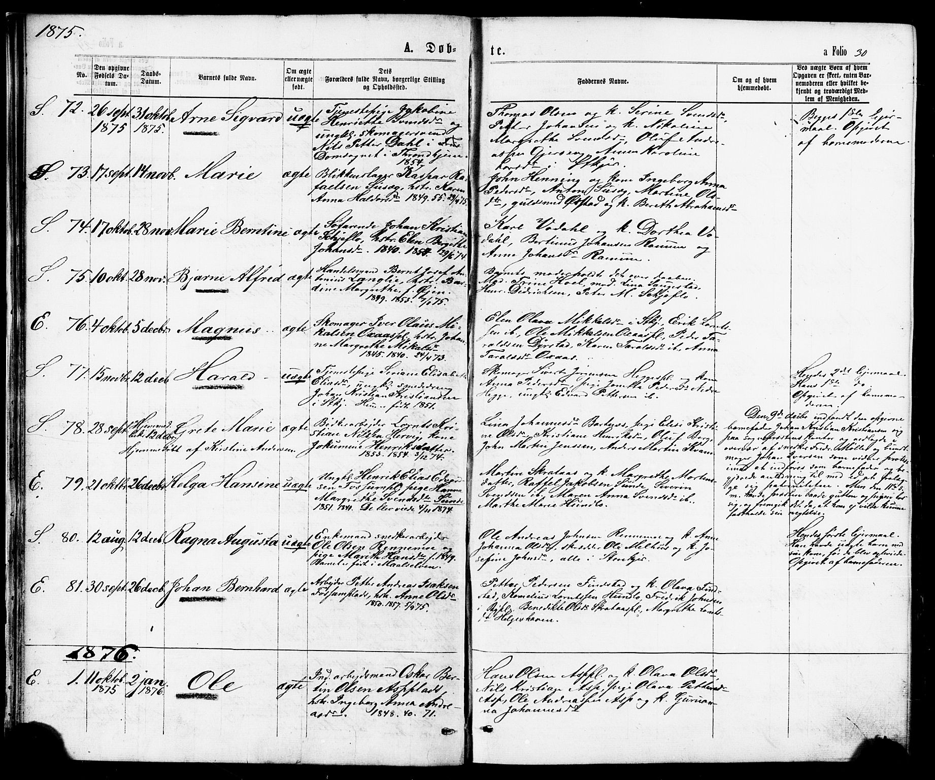 Ministerialprotokoller, klokkerbøker og fødselsregistre - Nord-Trøndelag, SAT/A-1458/739/L0370: Parish register (official) no. 739A02, 1868-1881, p. 30