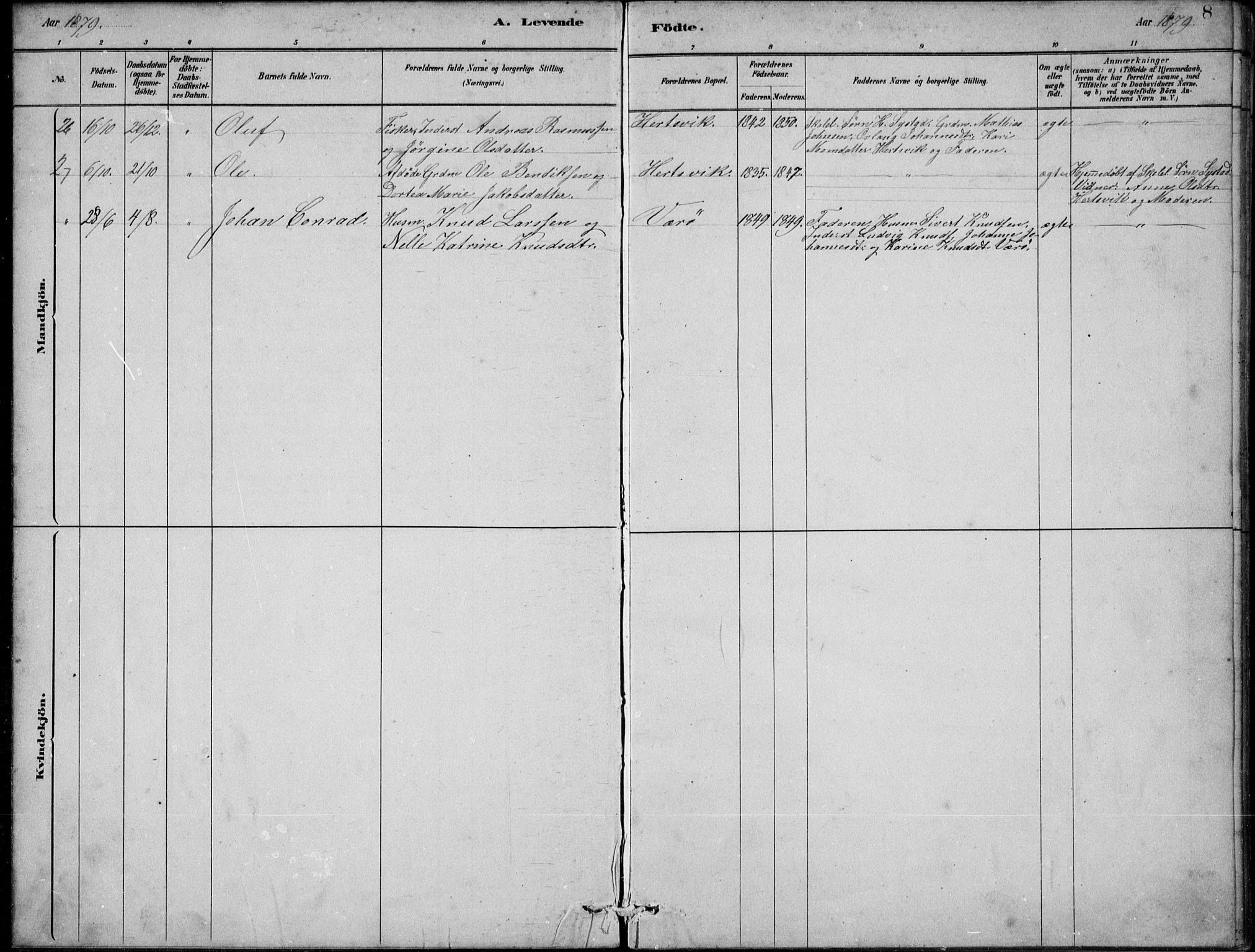 Askvoll sokneprestembete, SAB/A-79501/H/Hab/Habb/L0001: Parish register (copy) no. B 1, 1879-1909, p. 8
