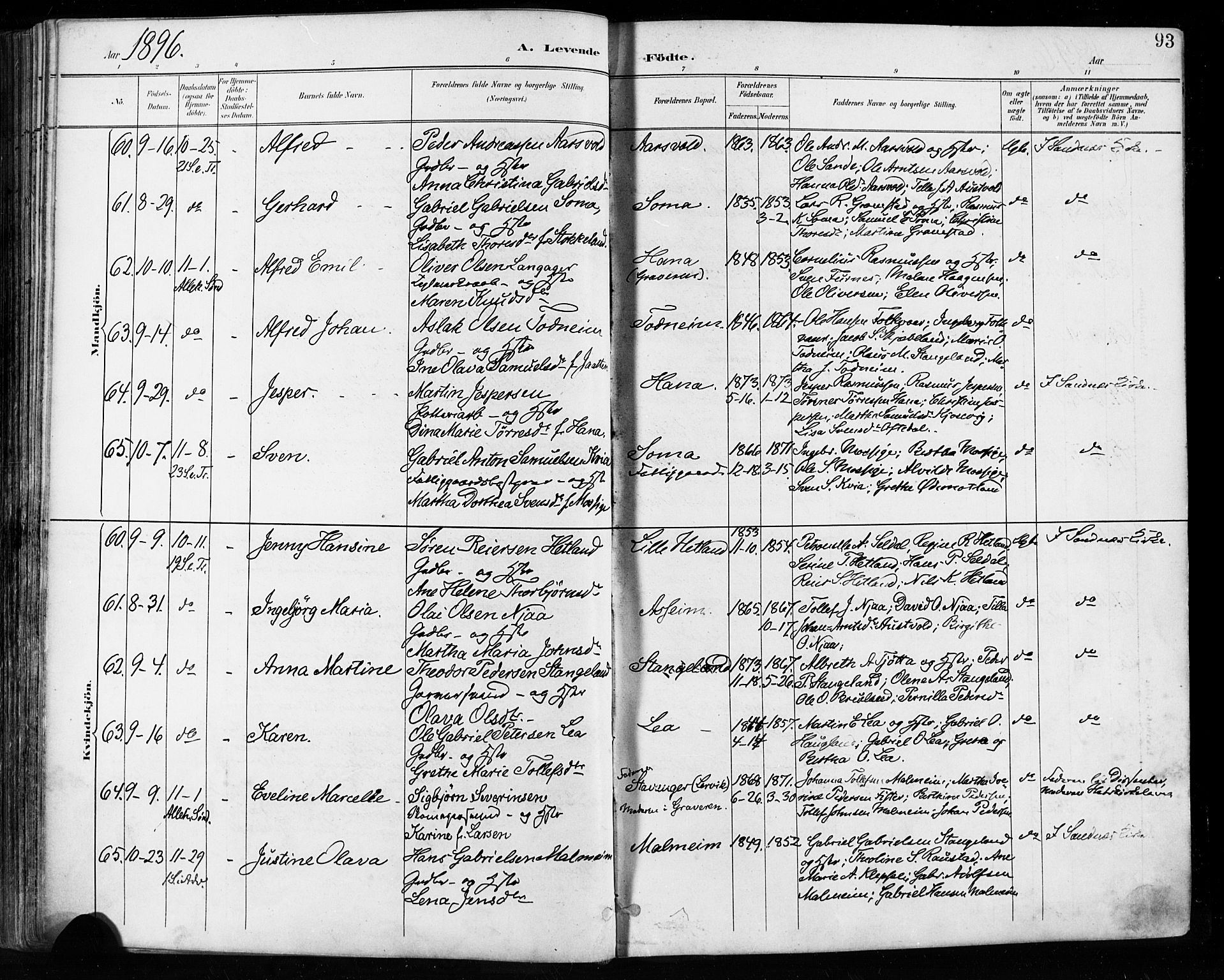 Høyland sokneprestkontor, AV/SAST-A-101799/001/30BA/L0013: Parish register (official) no. A 13.1, 1889-1898, p. 93