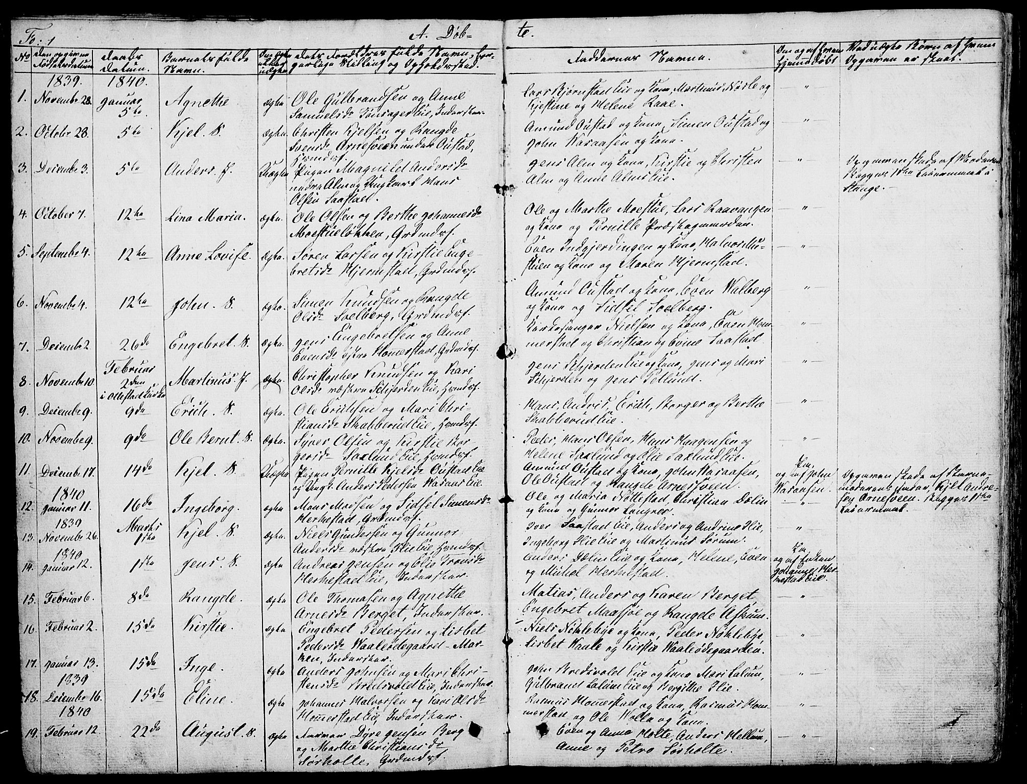 Stange prestekontor, AV/SAH-PREST-002/L/L0003: Parish register (copy) no. 3, 1840-1864, p. 1